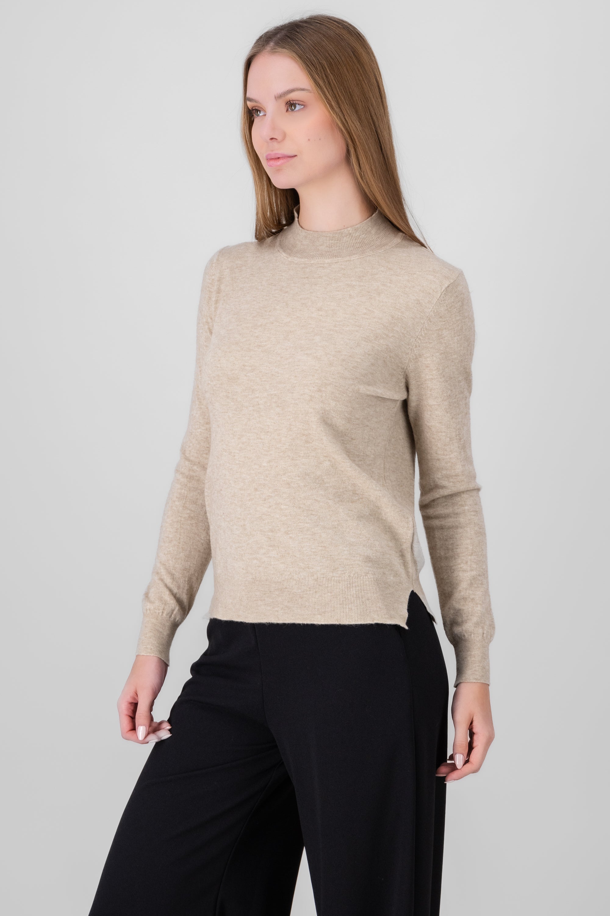 Solid Knit Sweater BEIGE