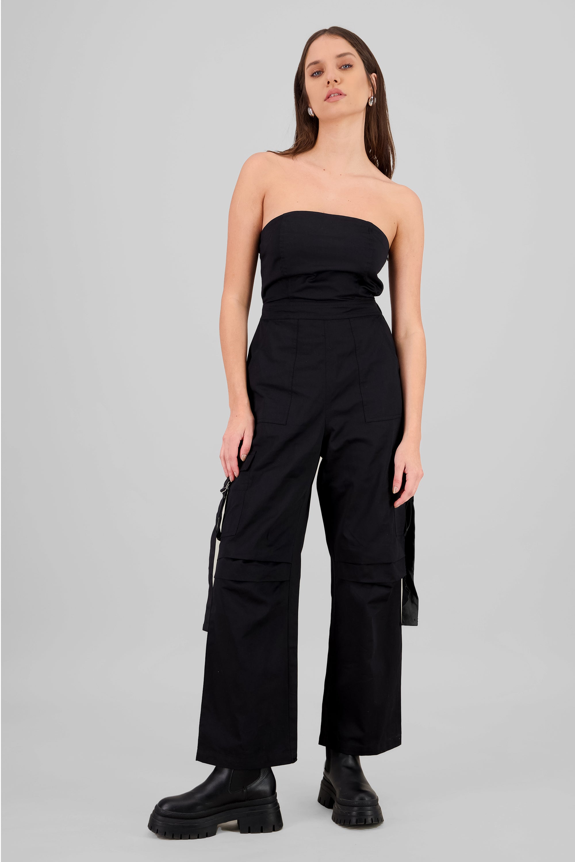 Strapless Cargo Jumpsuit BLACK