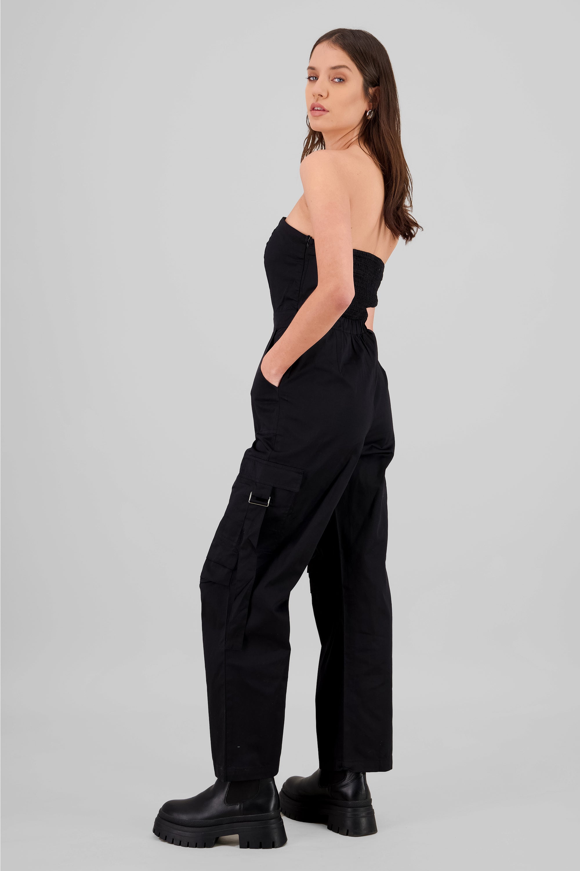 Strapless Cargo Jumpsuit BLACK