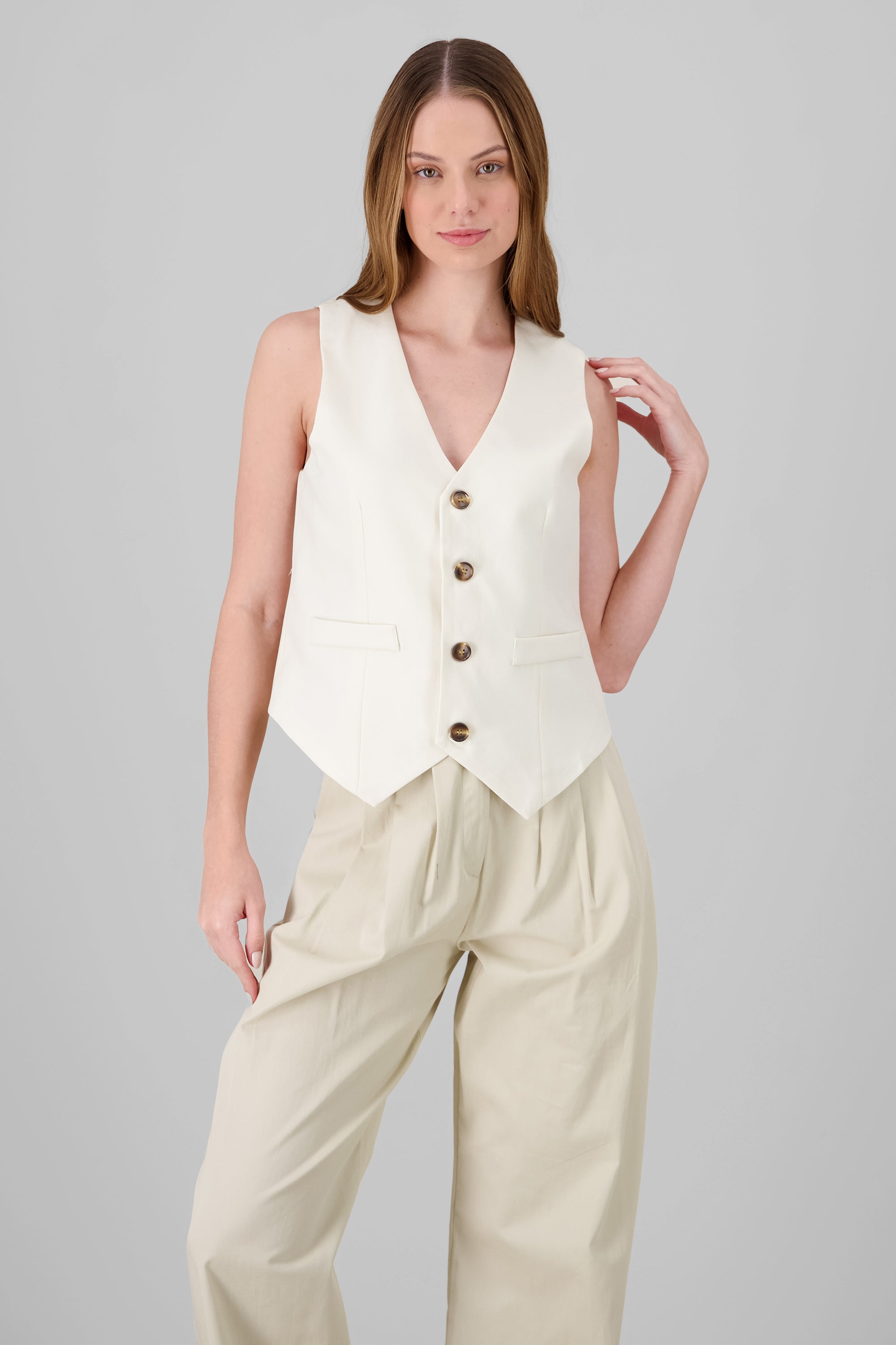 Button Solid Vest IVORY