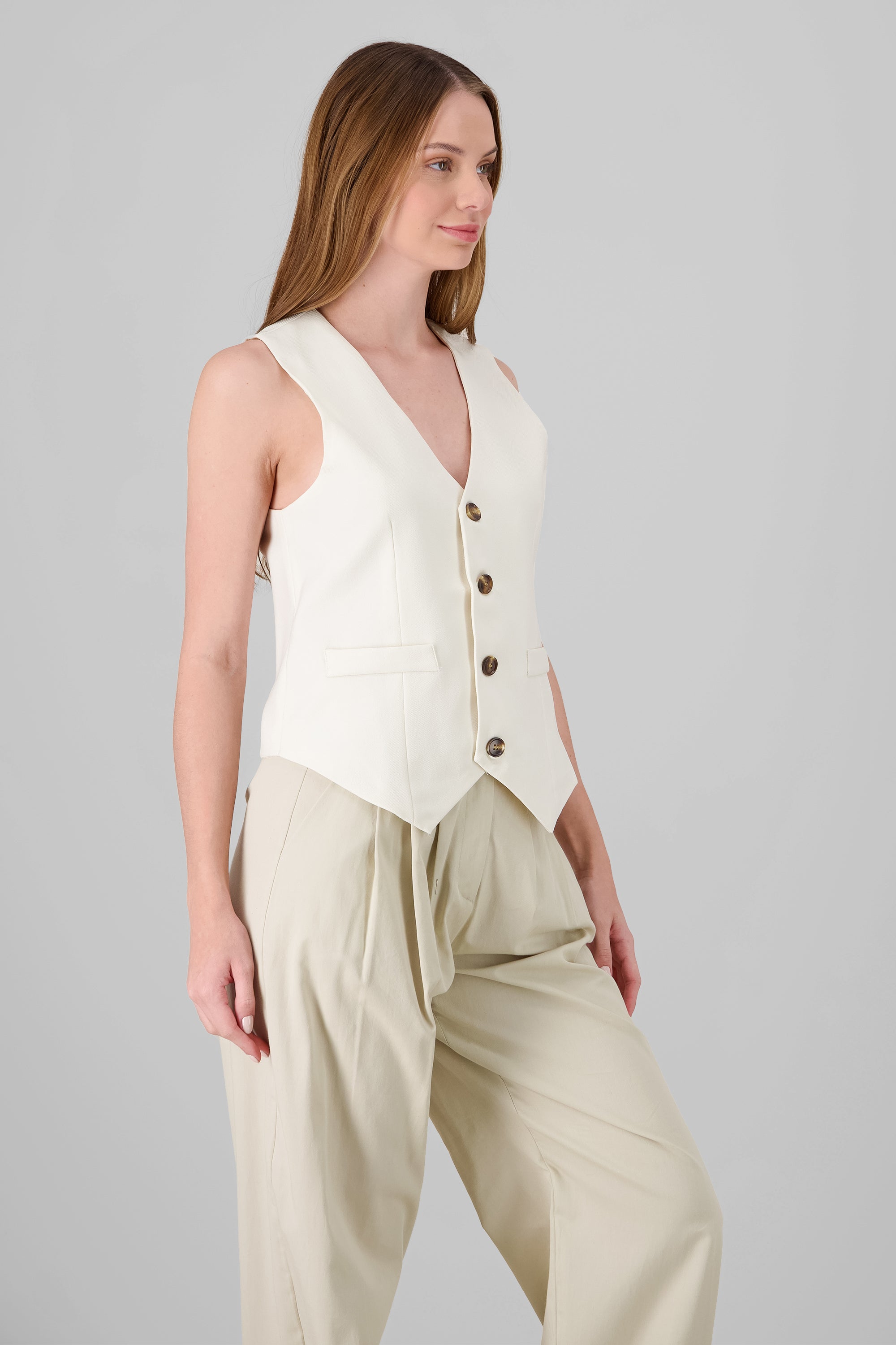 Button Solid Vest IVORY