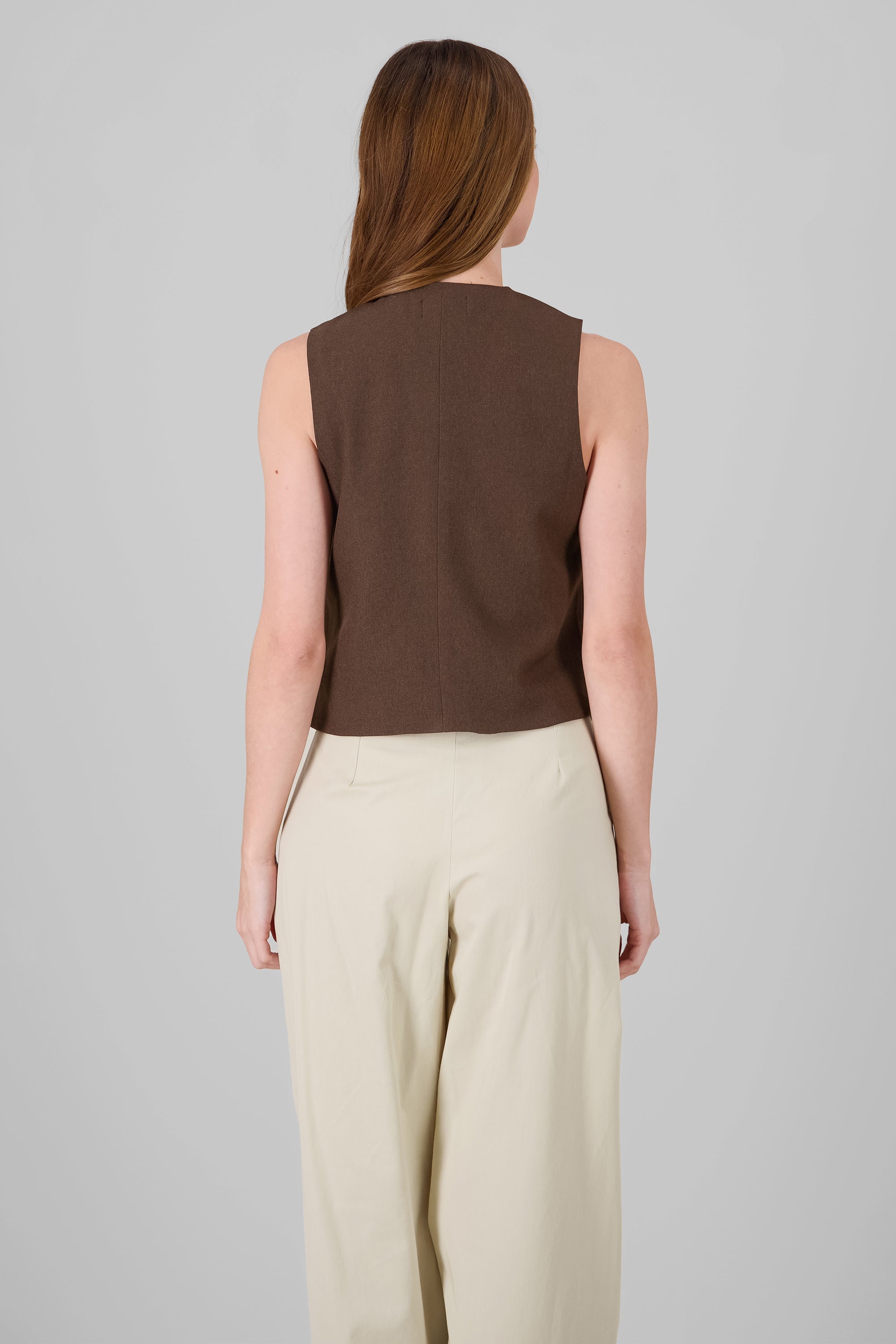 Button Solid Vest BROWN