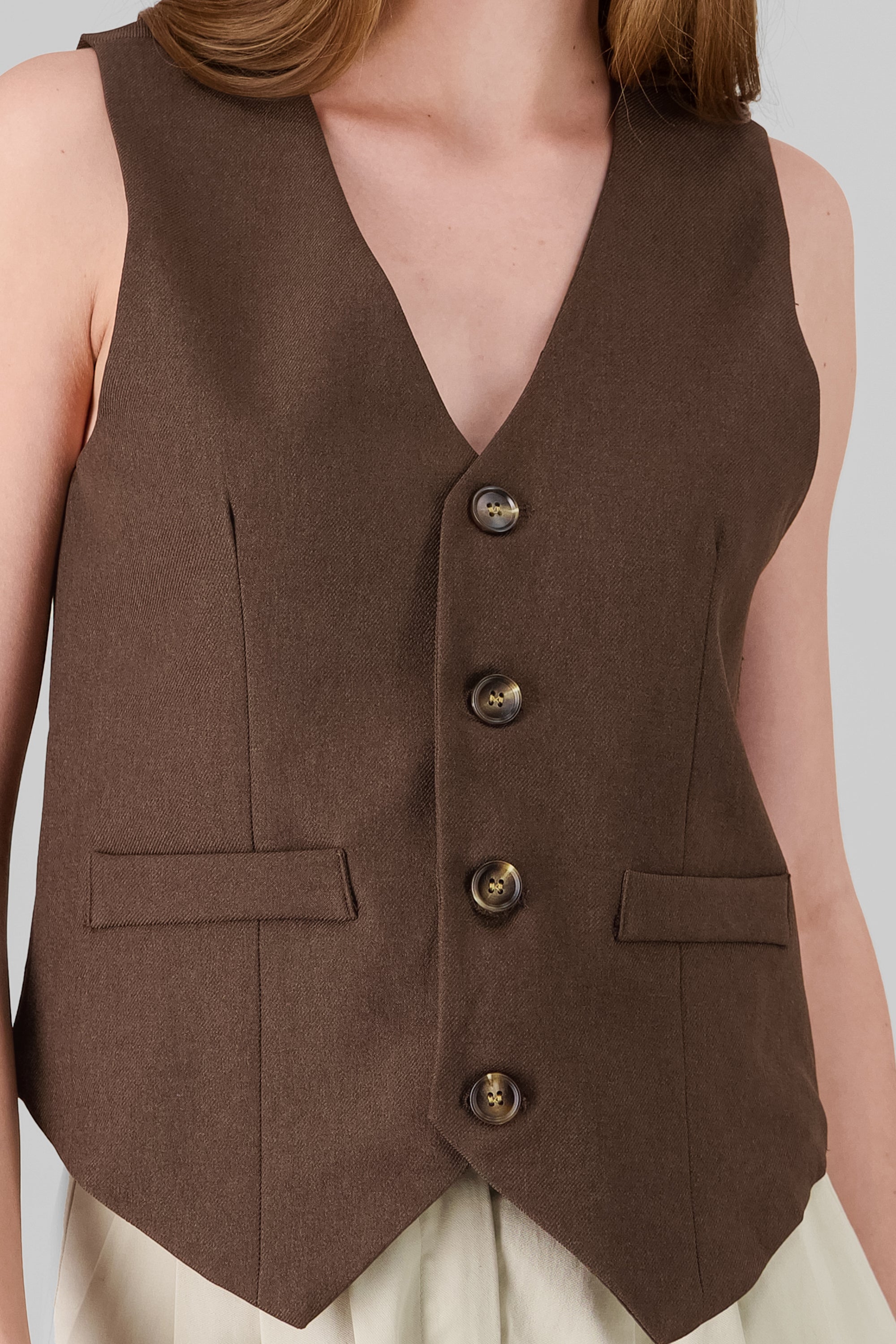 Button Solid Vest BROWN