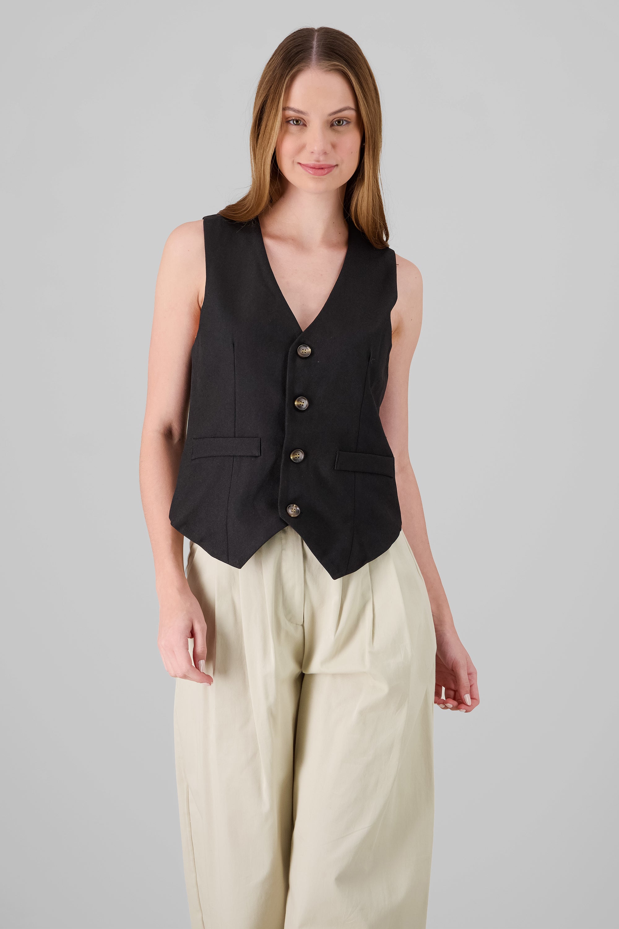 Button Solid Vest BLACK