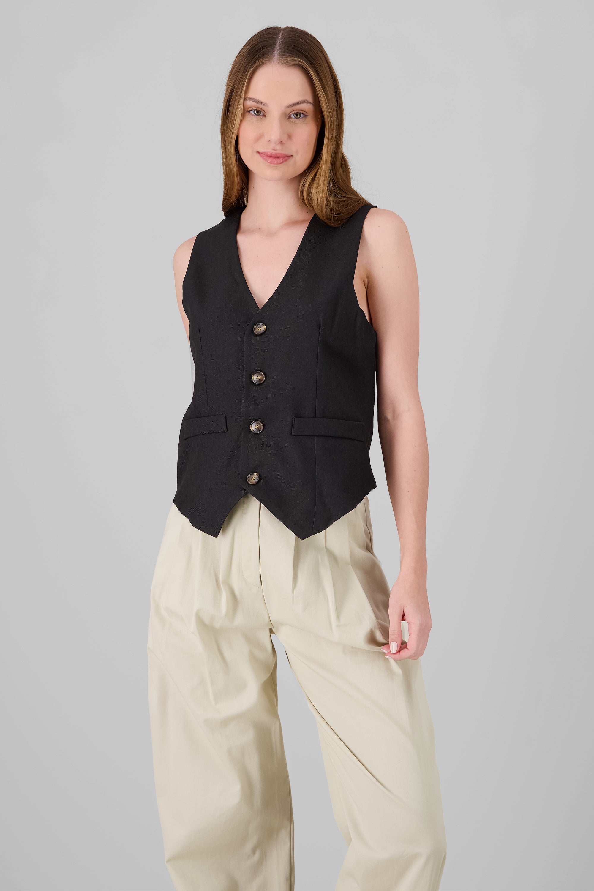 Button Solid Vest BLACK