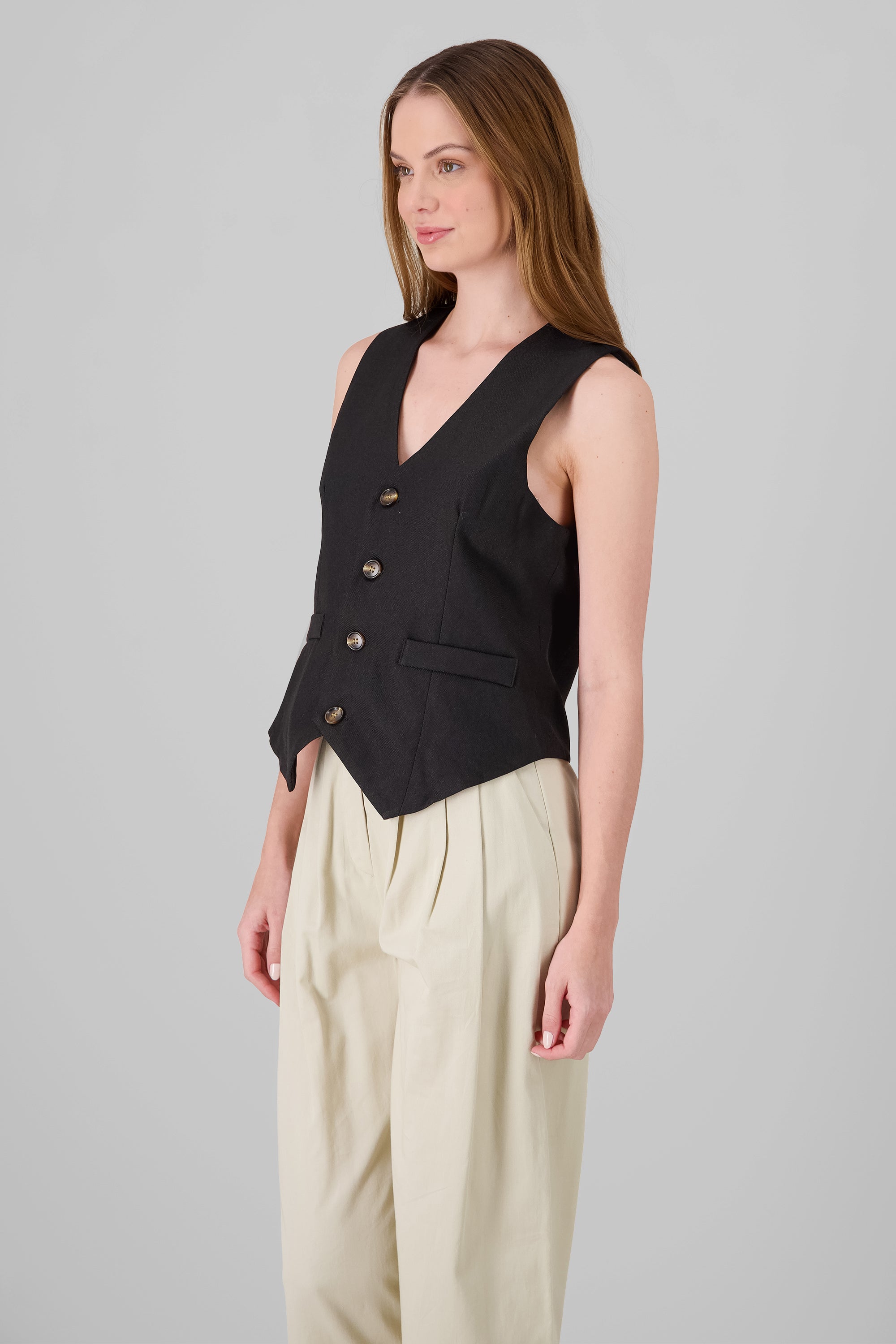 Button Solid Vest BLACK