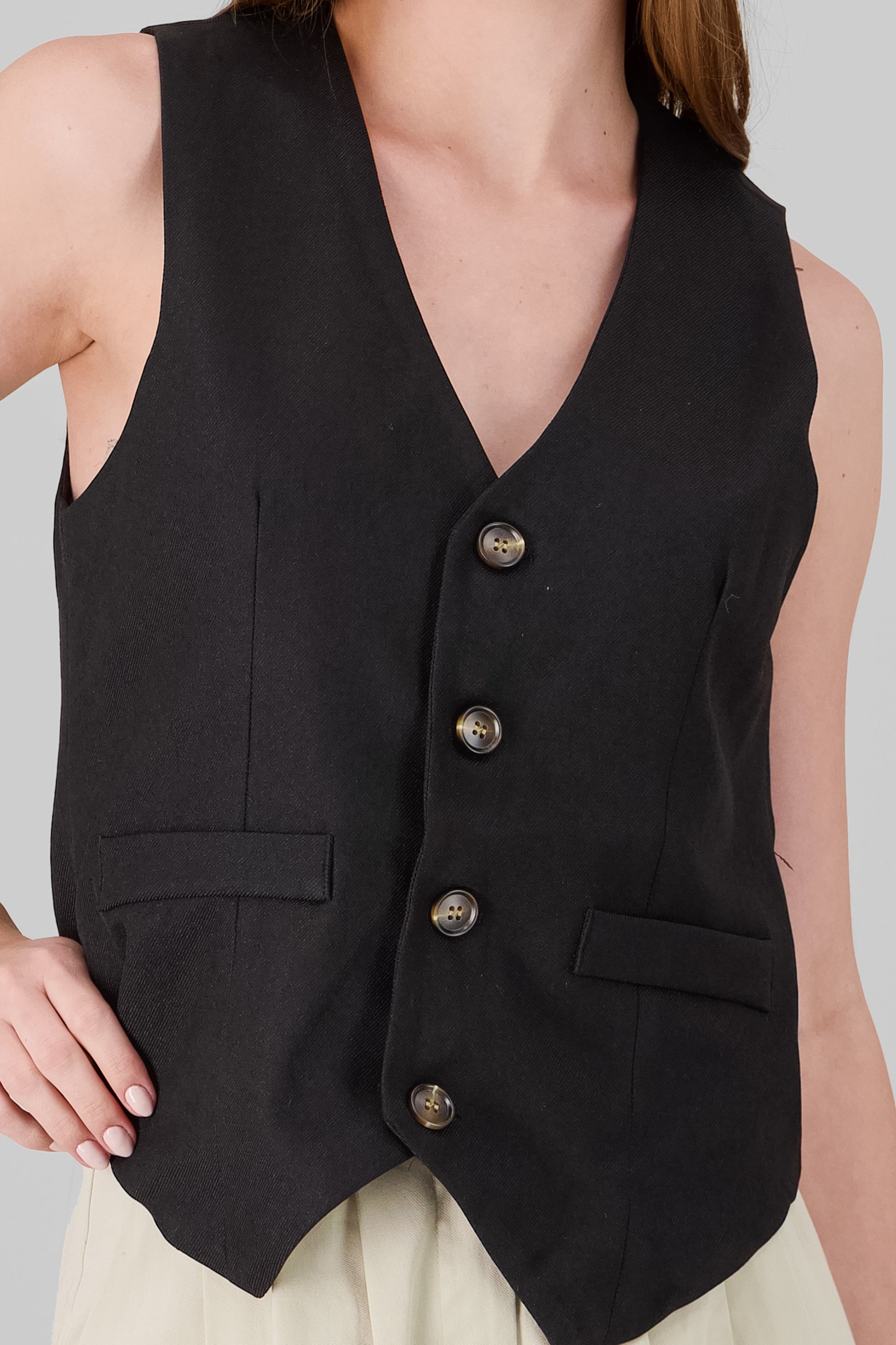 Button Solid Vest BLACK