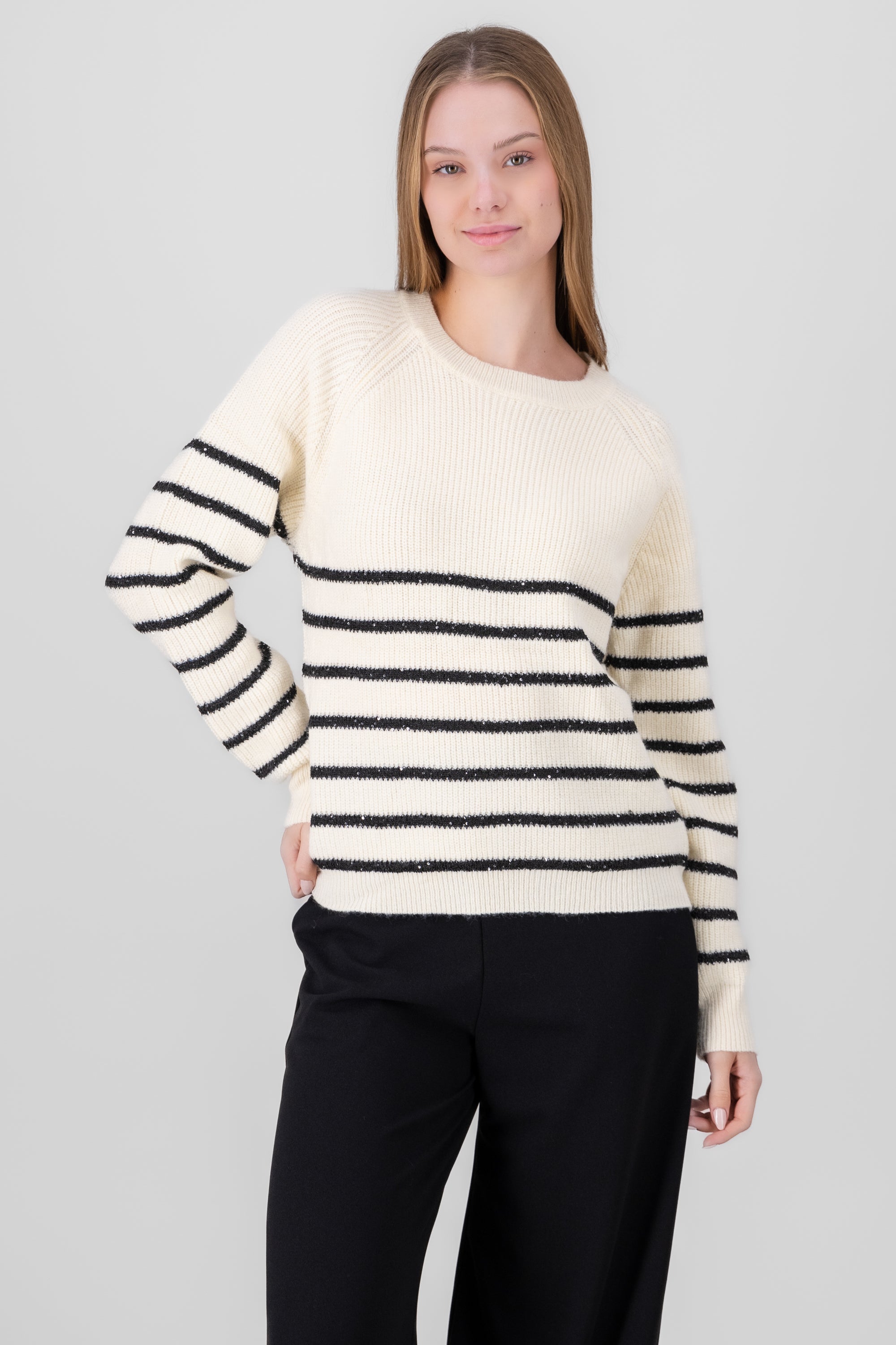 Striped Sweater with sparkles BONE COMBO