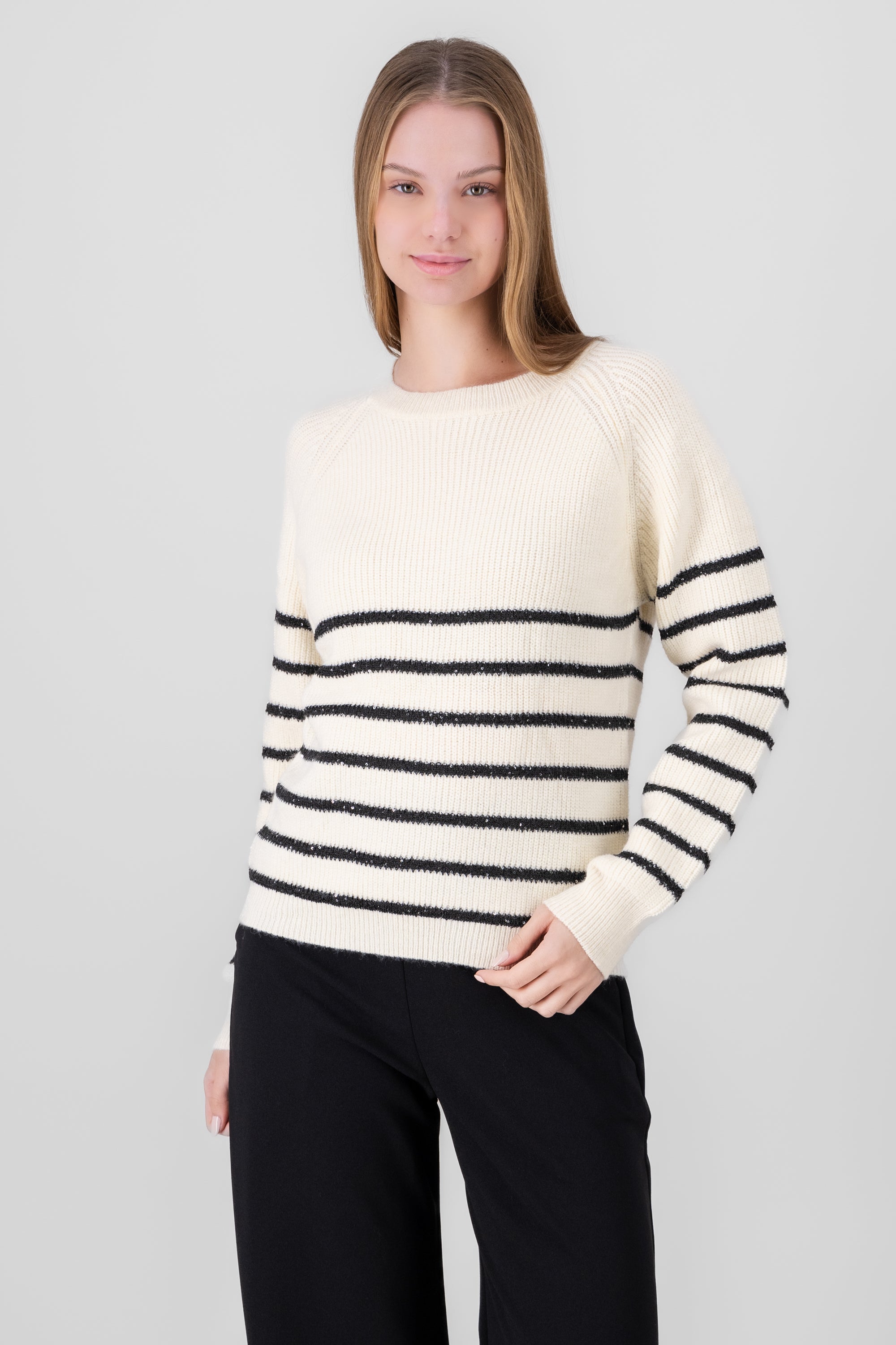 Striped Sweater with sparkles BONE COMBO