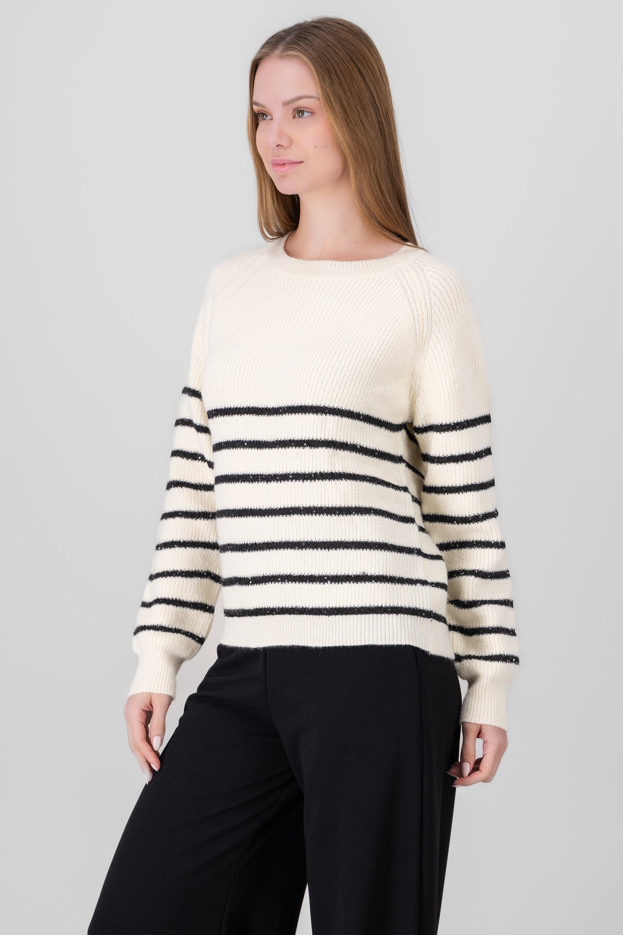 Striped Sweater with sparkles BONE COMBO