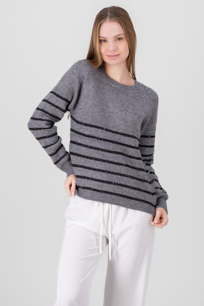 Striped Sweater with sparkles GRAY COMBO