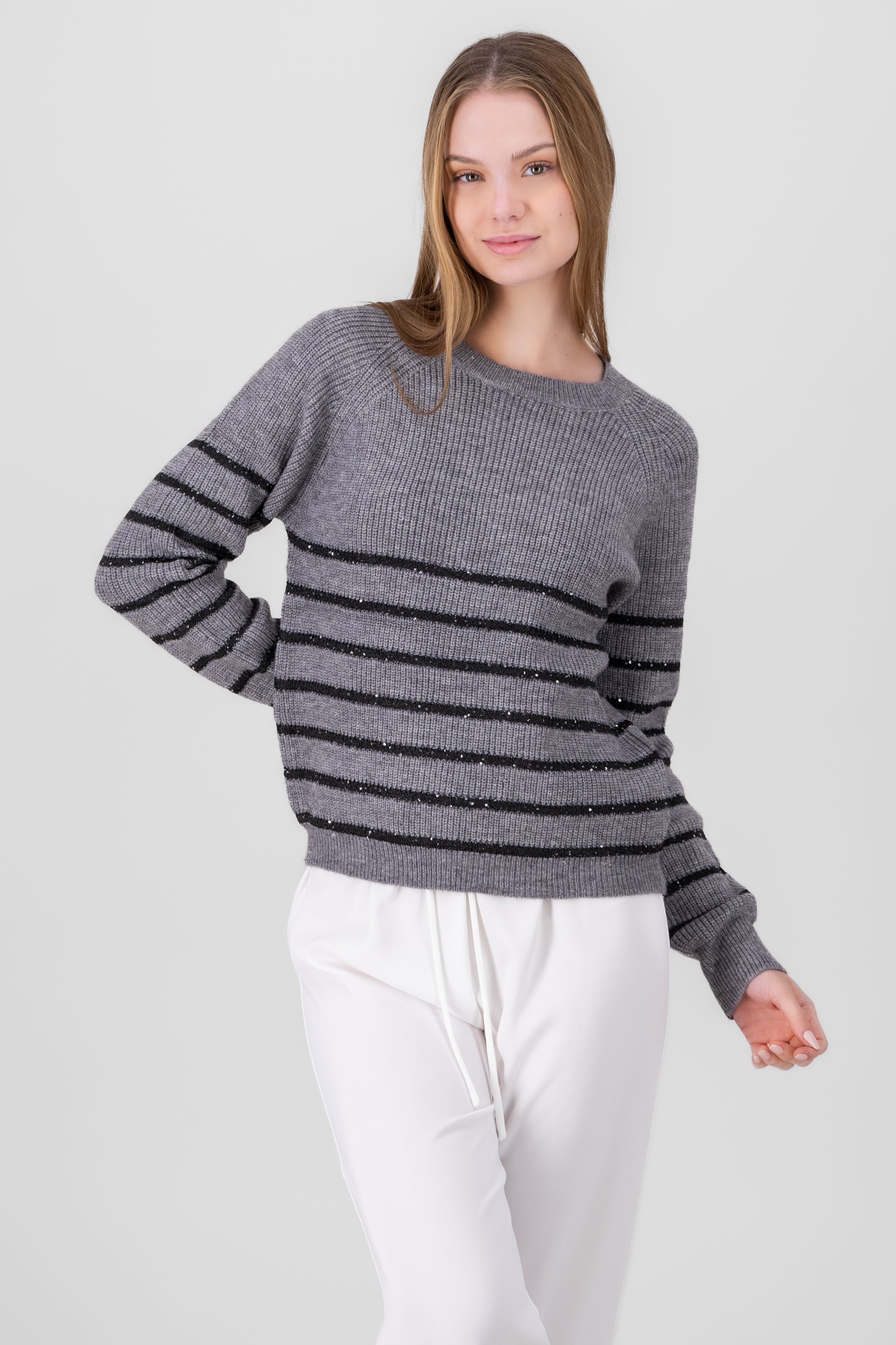 Striped Sweater with sparkles GRAY COMBO