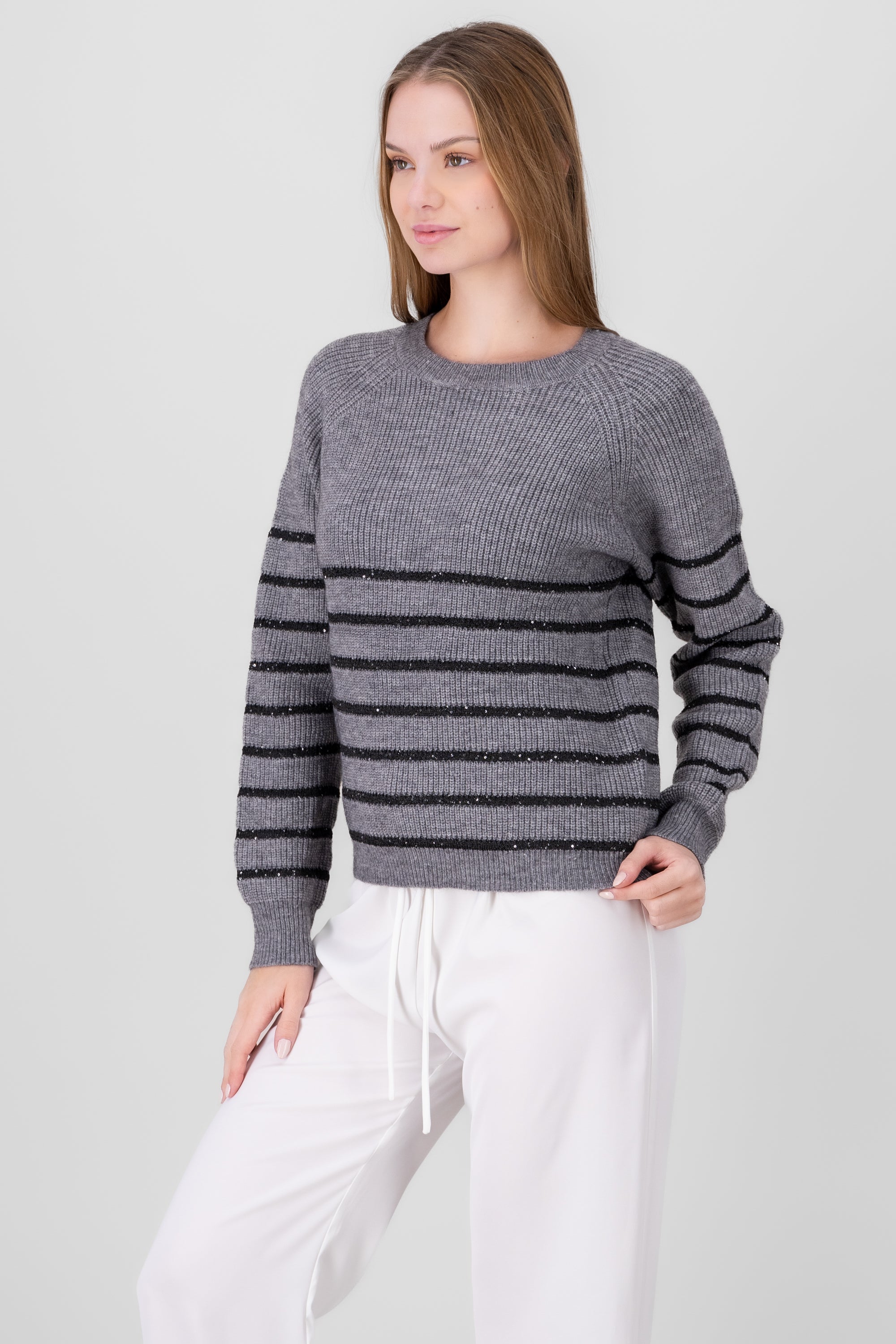 Striped Sweater with sparkles GRAY COMBO