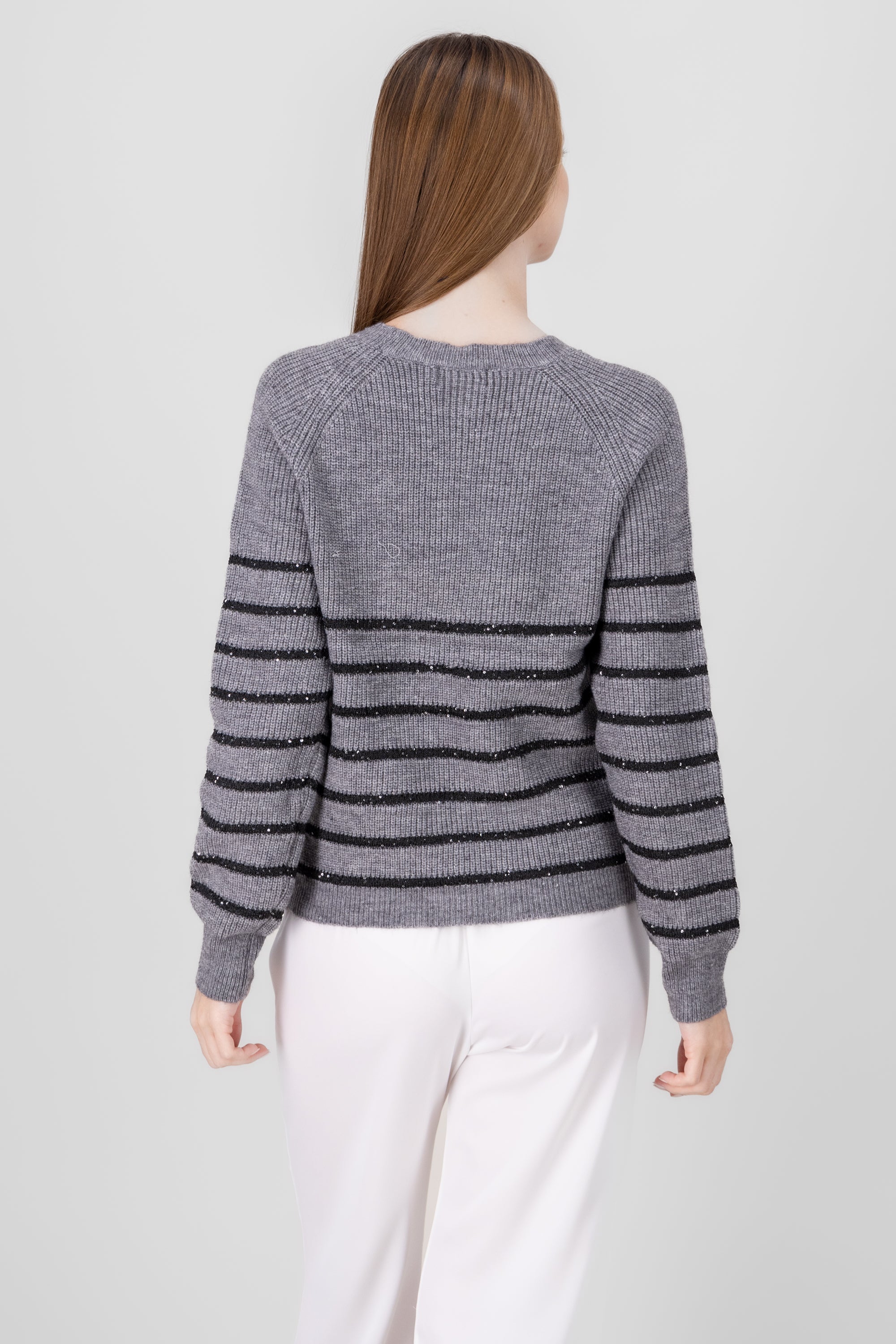 Striped Sweater with sparkles GRAY COMBO