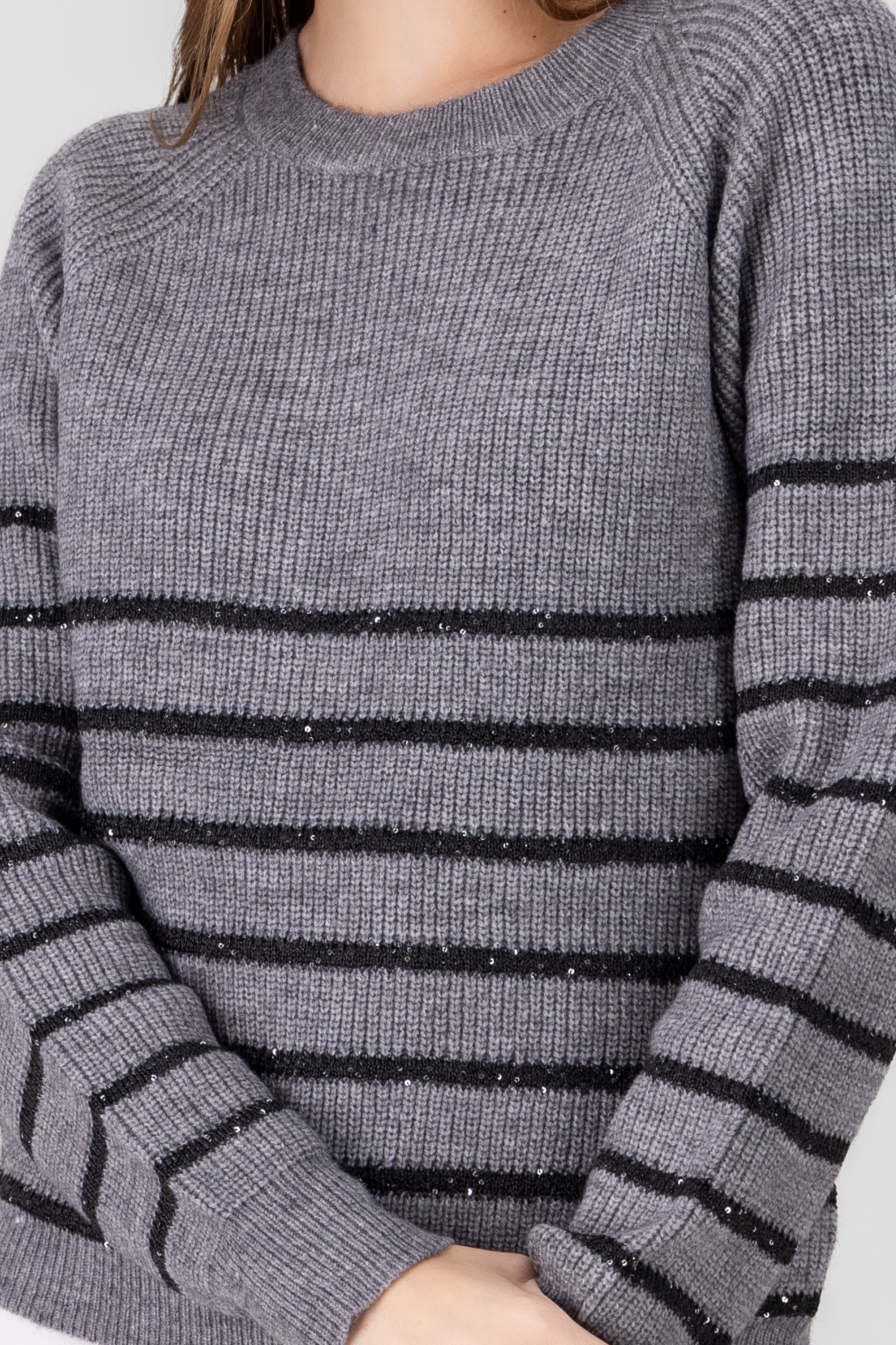 Striped Sweater with sparkles GRAY COMBO