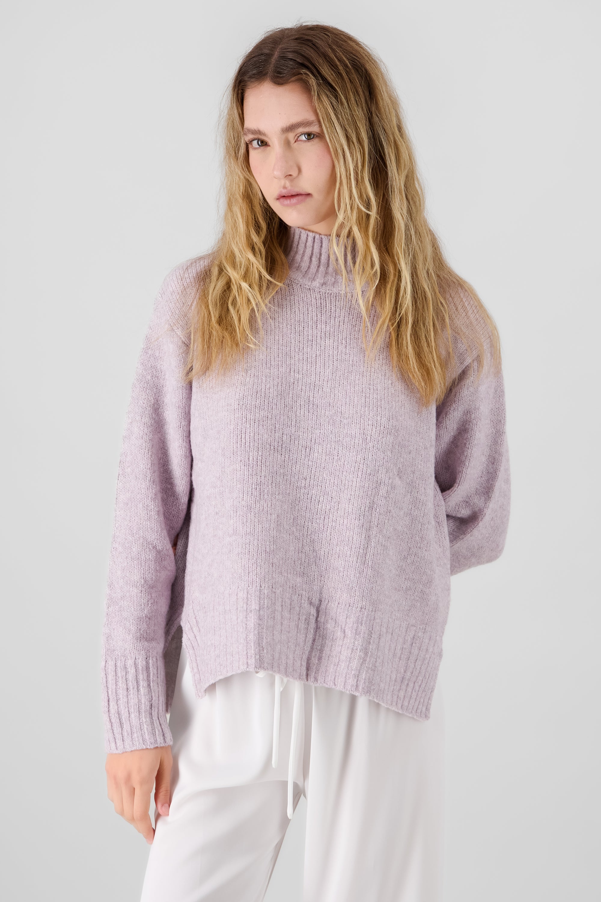 Knit Long Sleeve Sweater PASTEL PURPLE