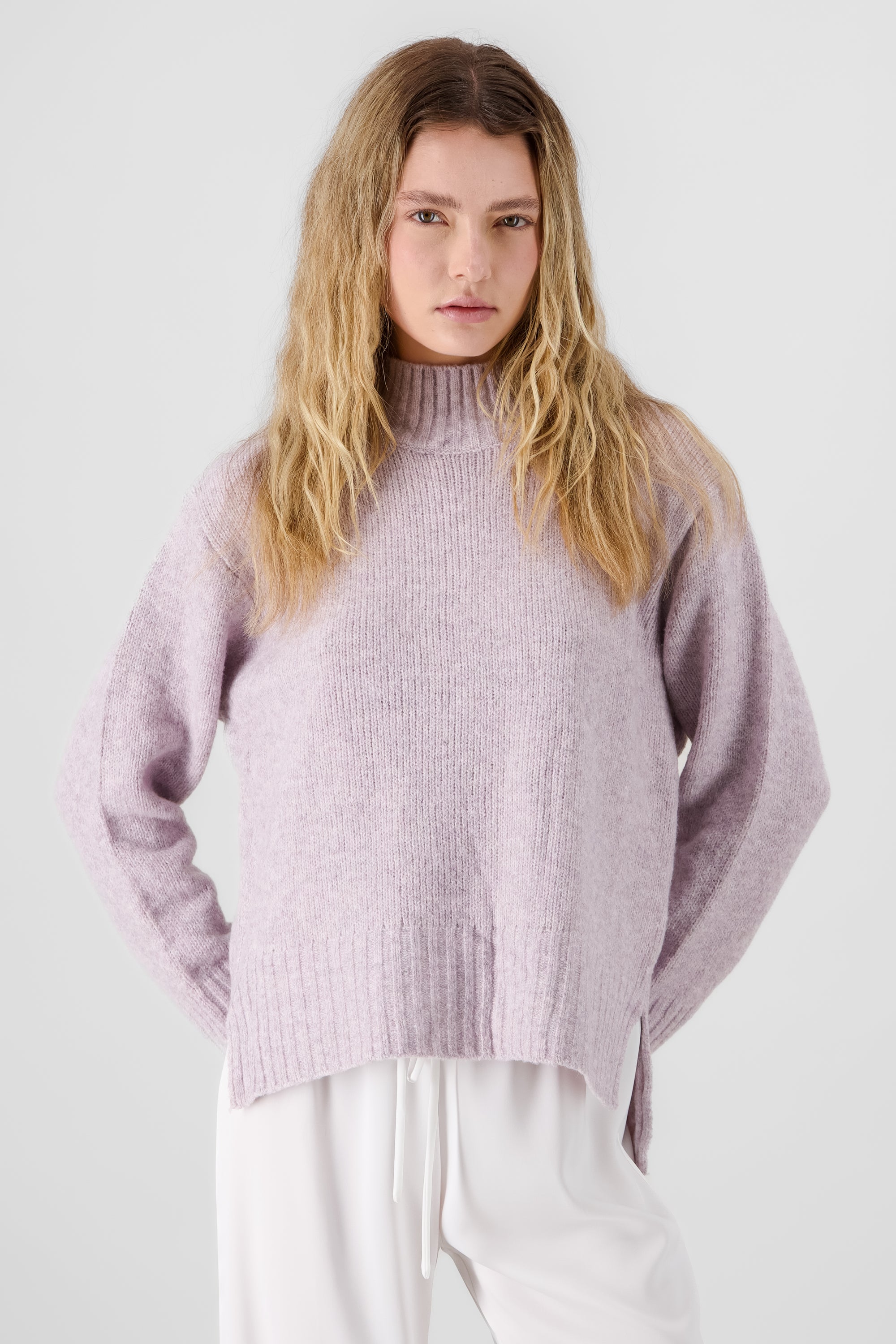 Knit Long Sleeve Sweater PASTEL PURPLE