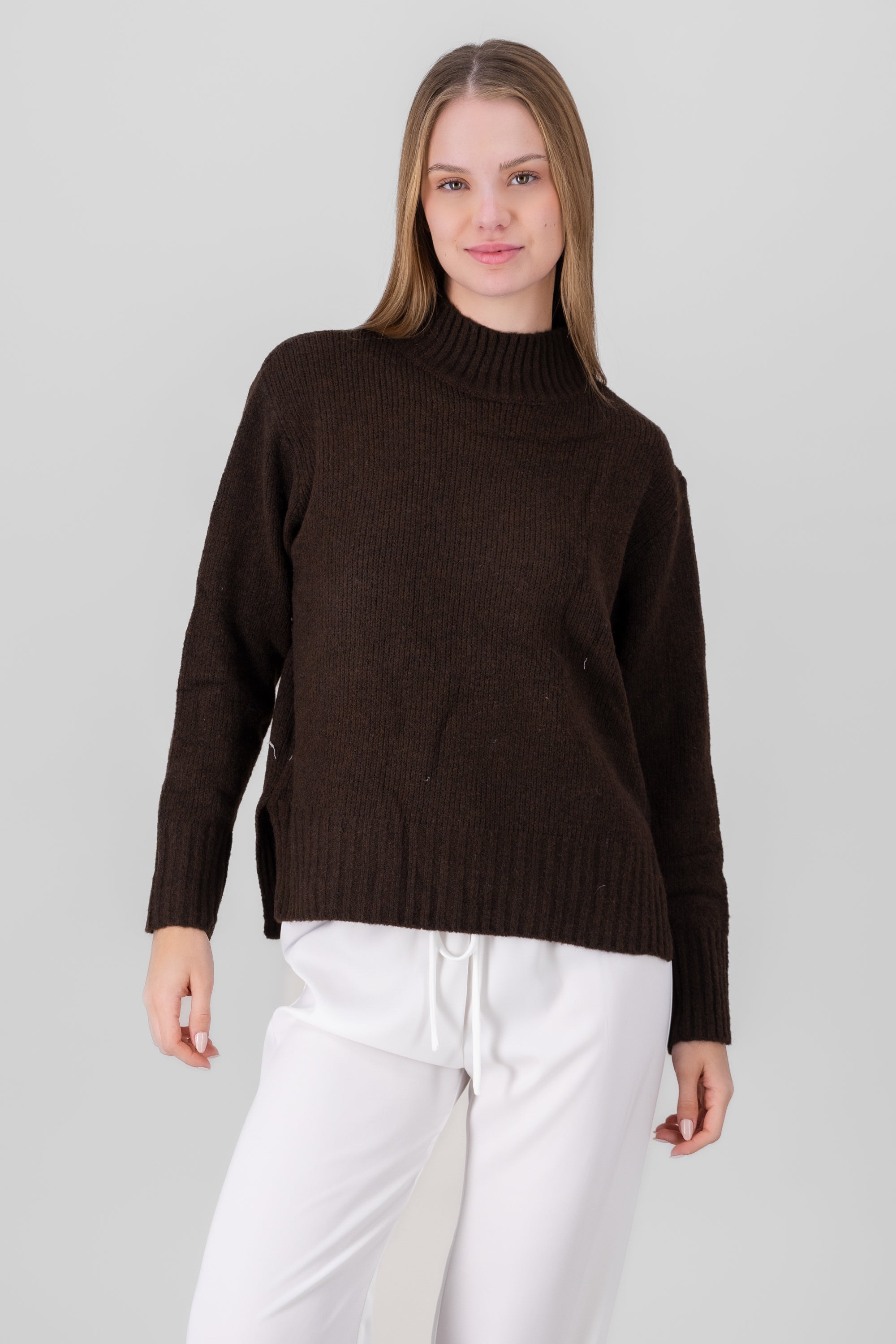 Knit Long Sleeve Sweater BROWN