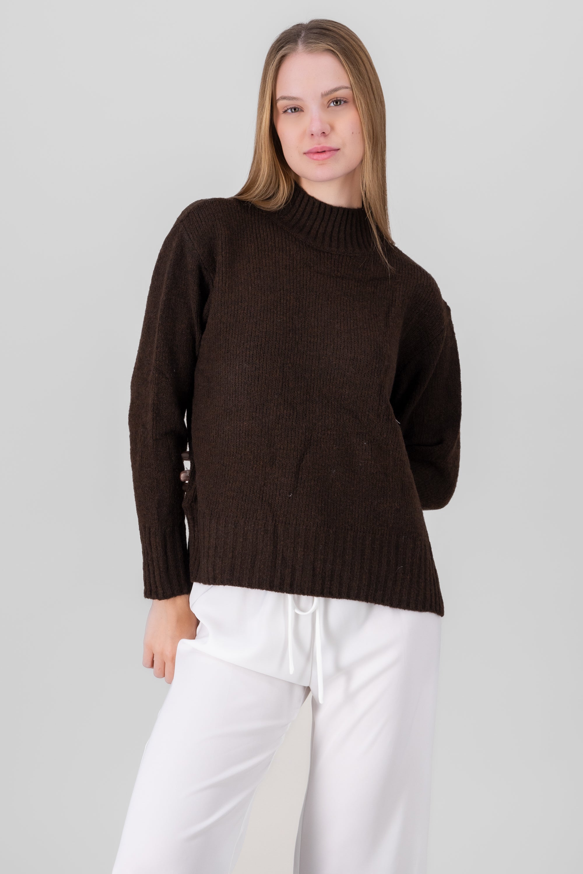 Knit Long Sleeve Sweater BROWN