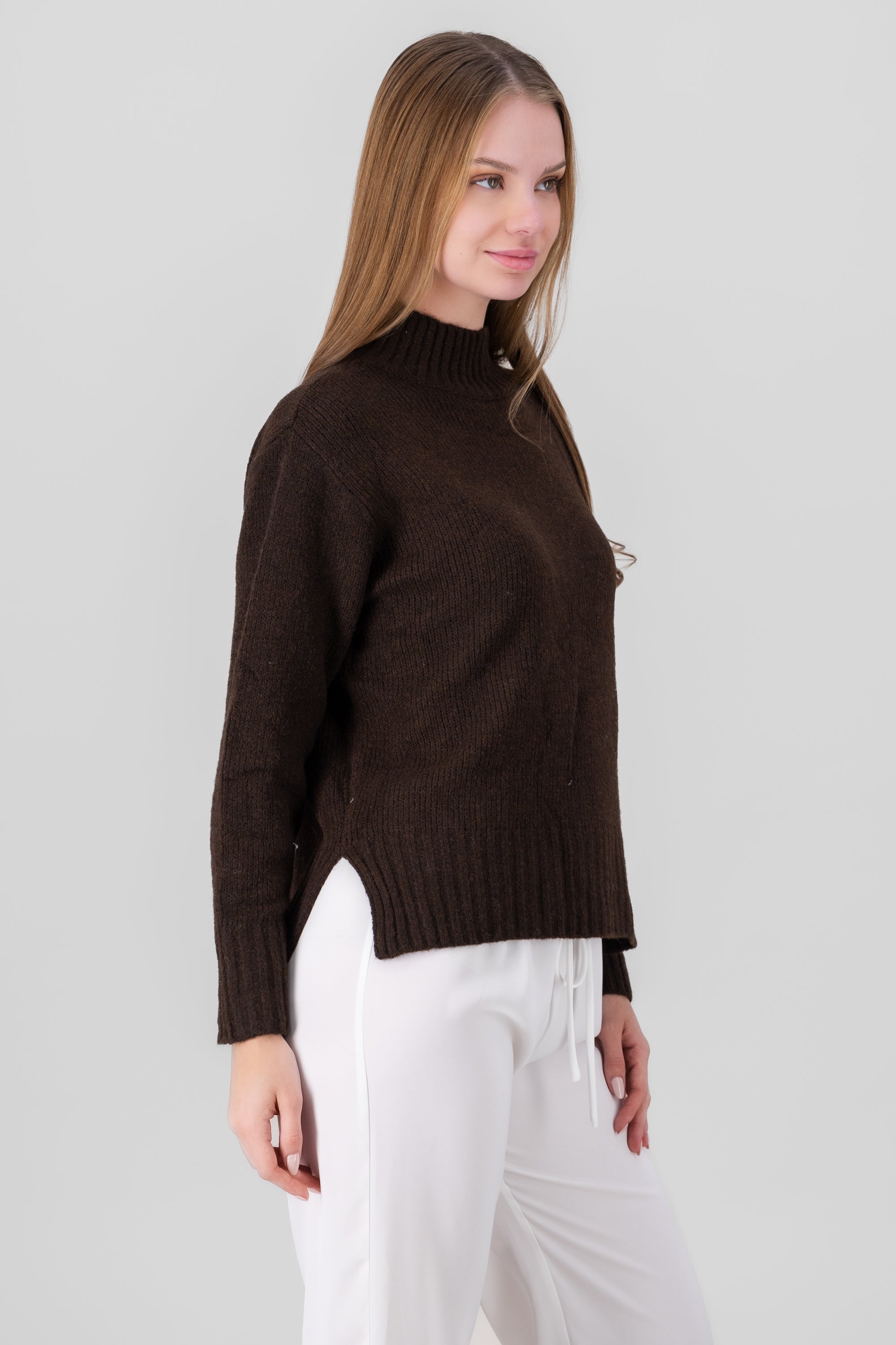 Knit Long Sleeve Sweater BROWN