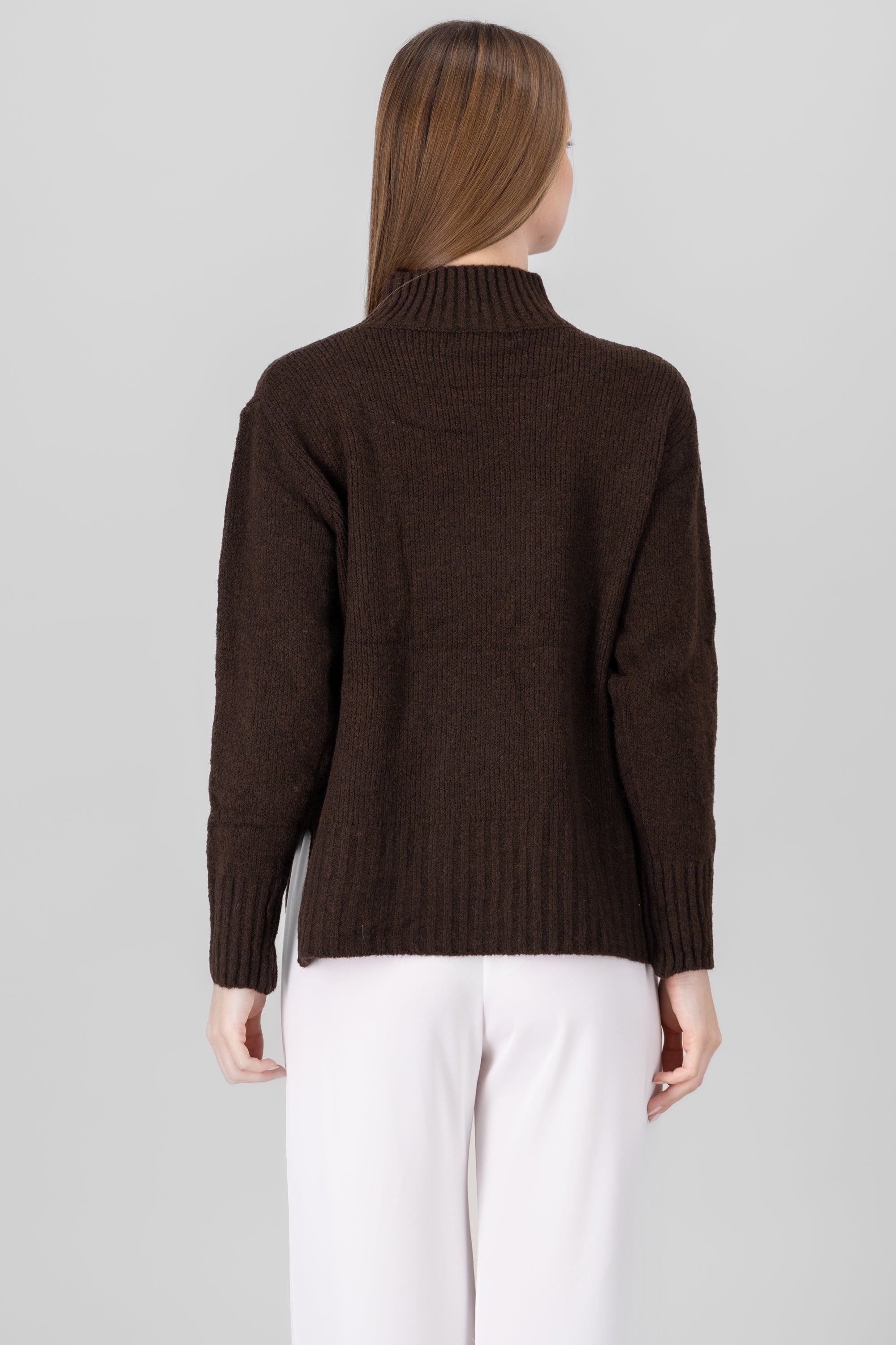 Knit Long Sleeve Sweater BROWN