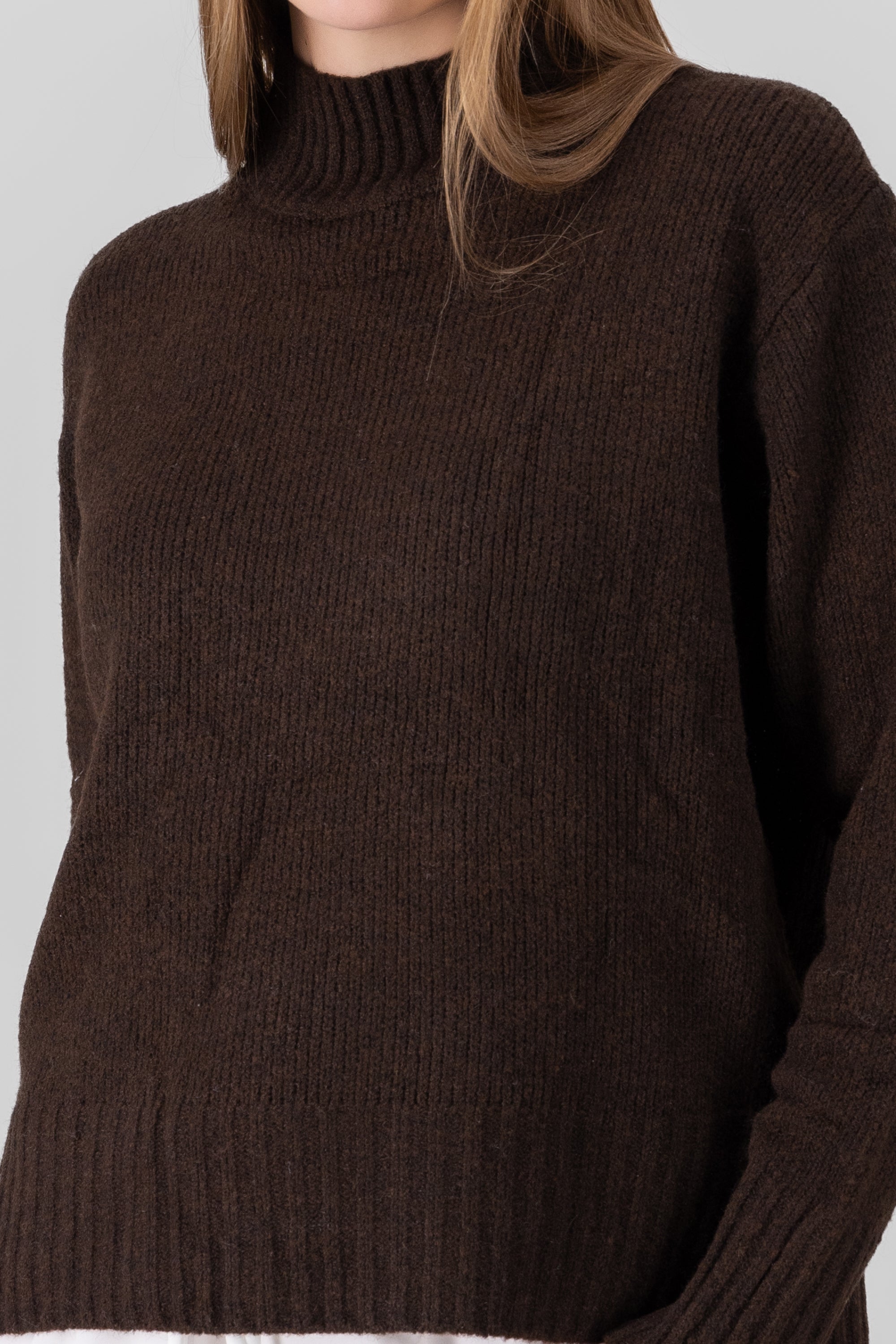 Knit Long Sleeve Sweater BROWN