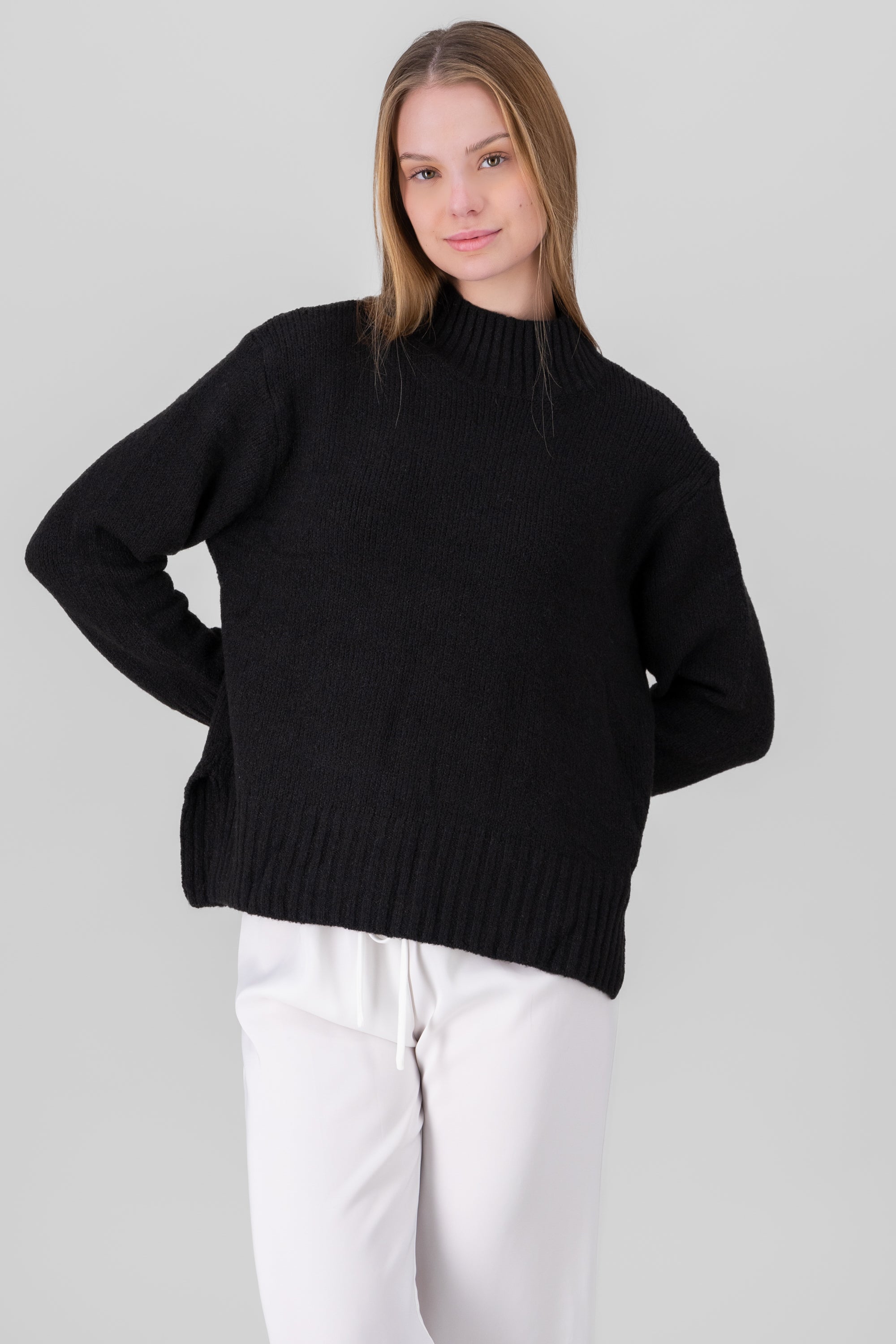 Knit Long Sleeve Sweater BLACK