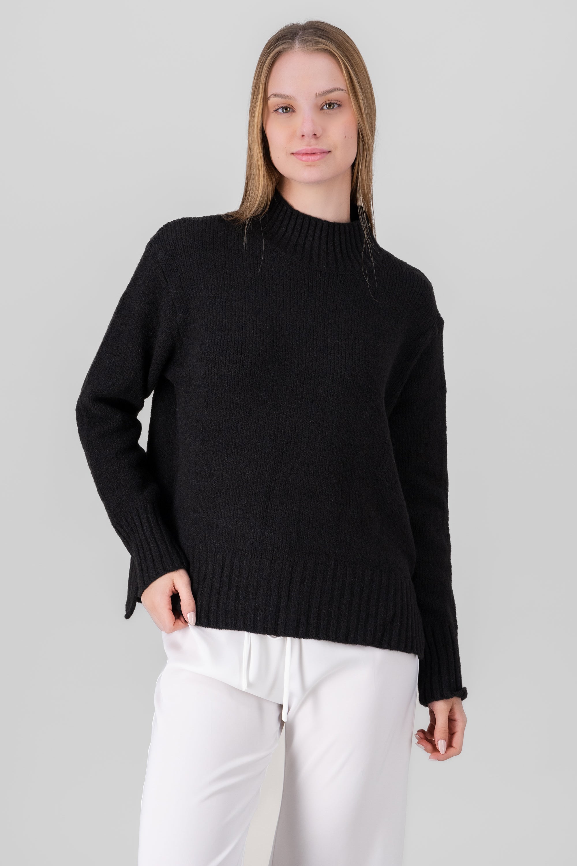 Knit Long Sleeve Sweater BLACK