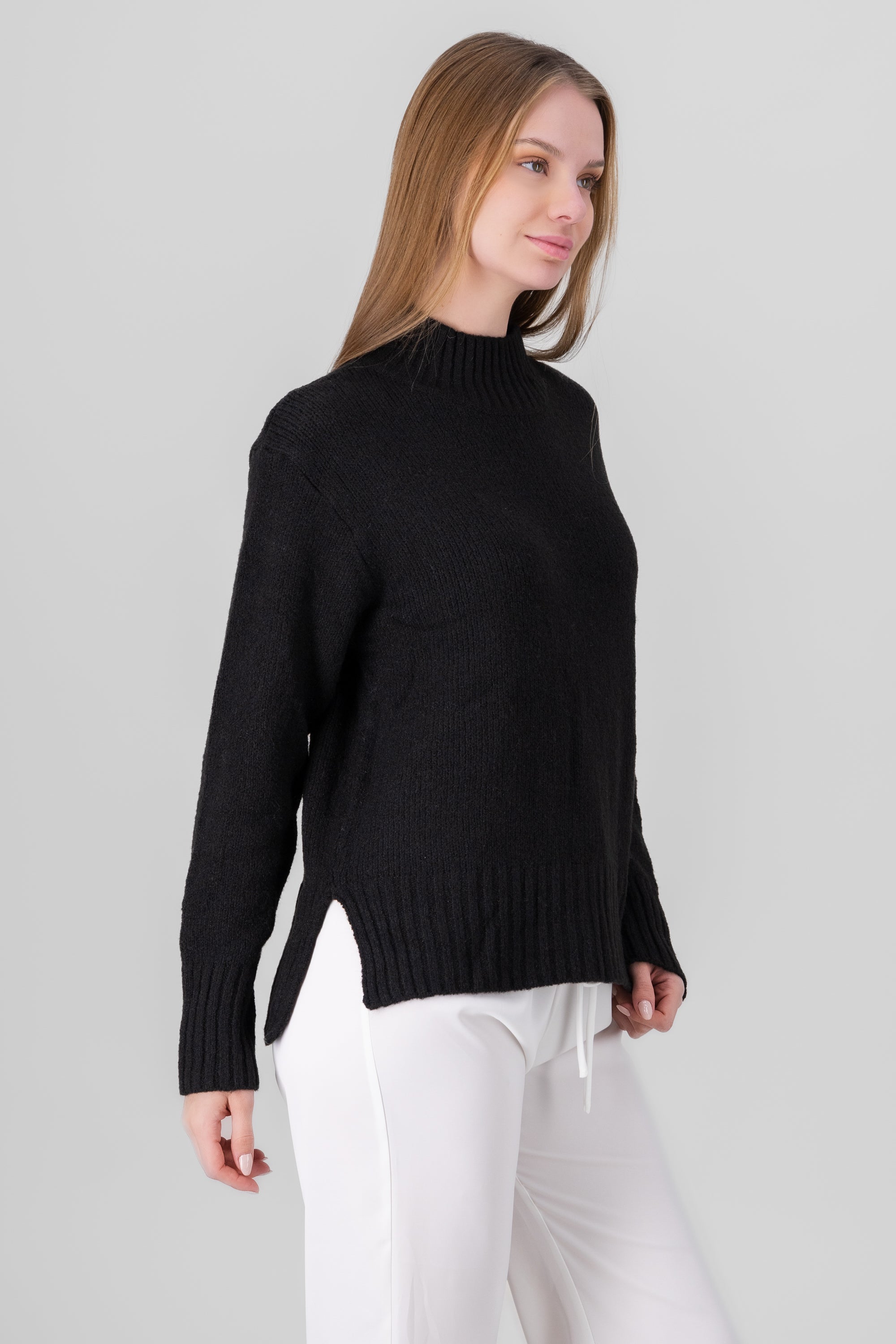 Knit Long Sleeve Sweater BLACK