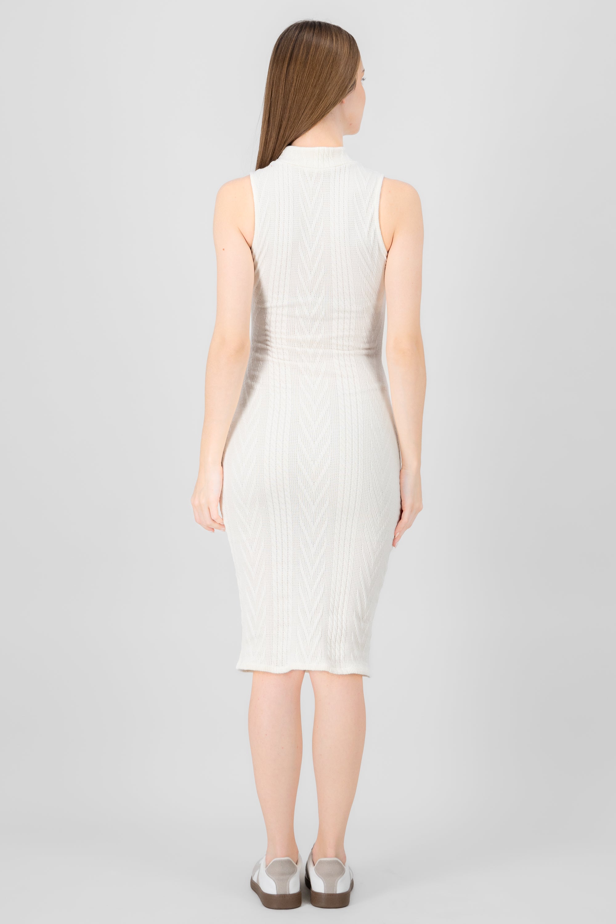 Textured High Neck Dress IVORY