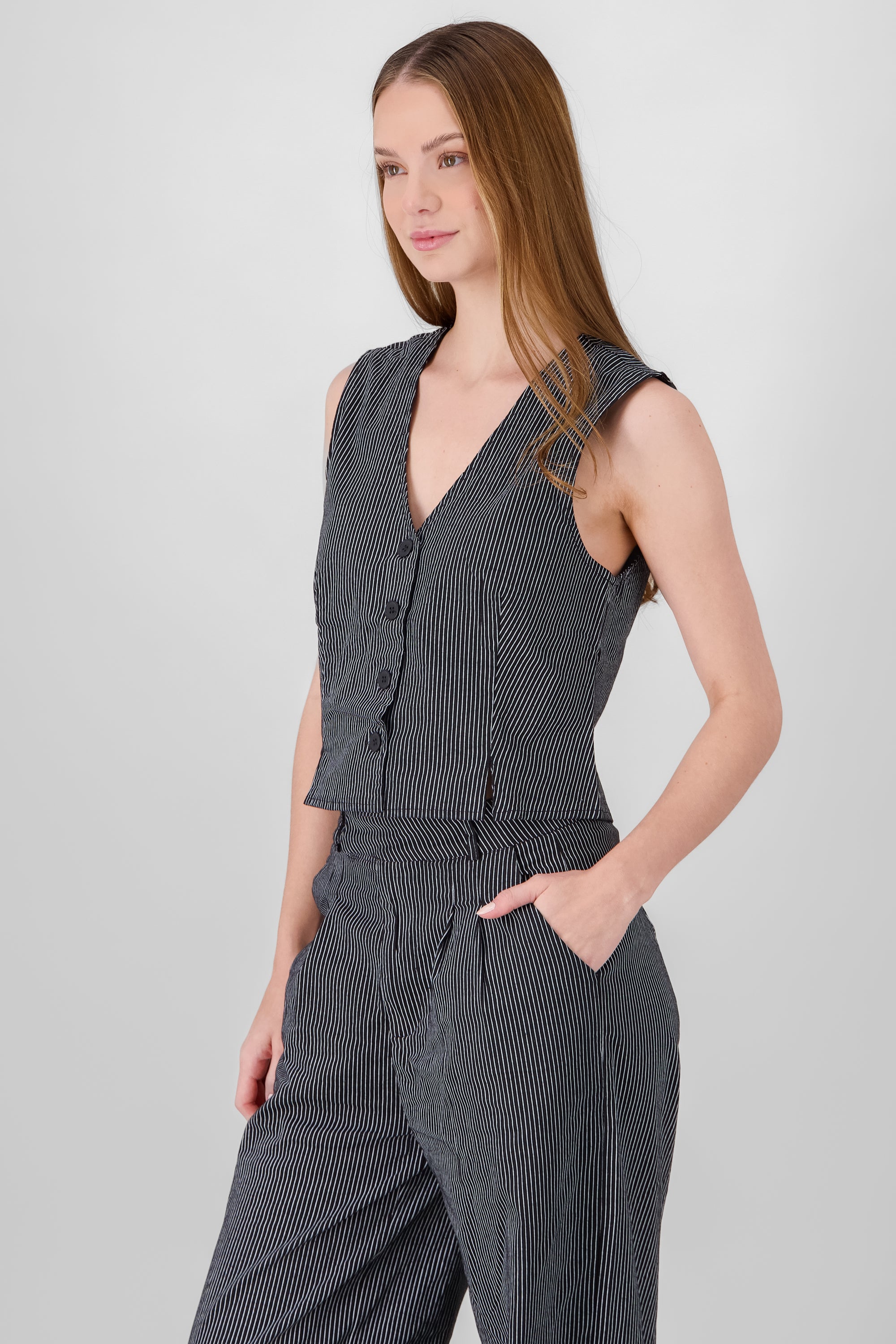 Pinstripe Tailored Vest BLACK