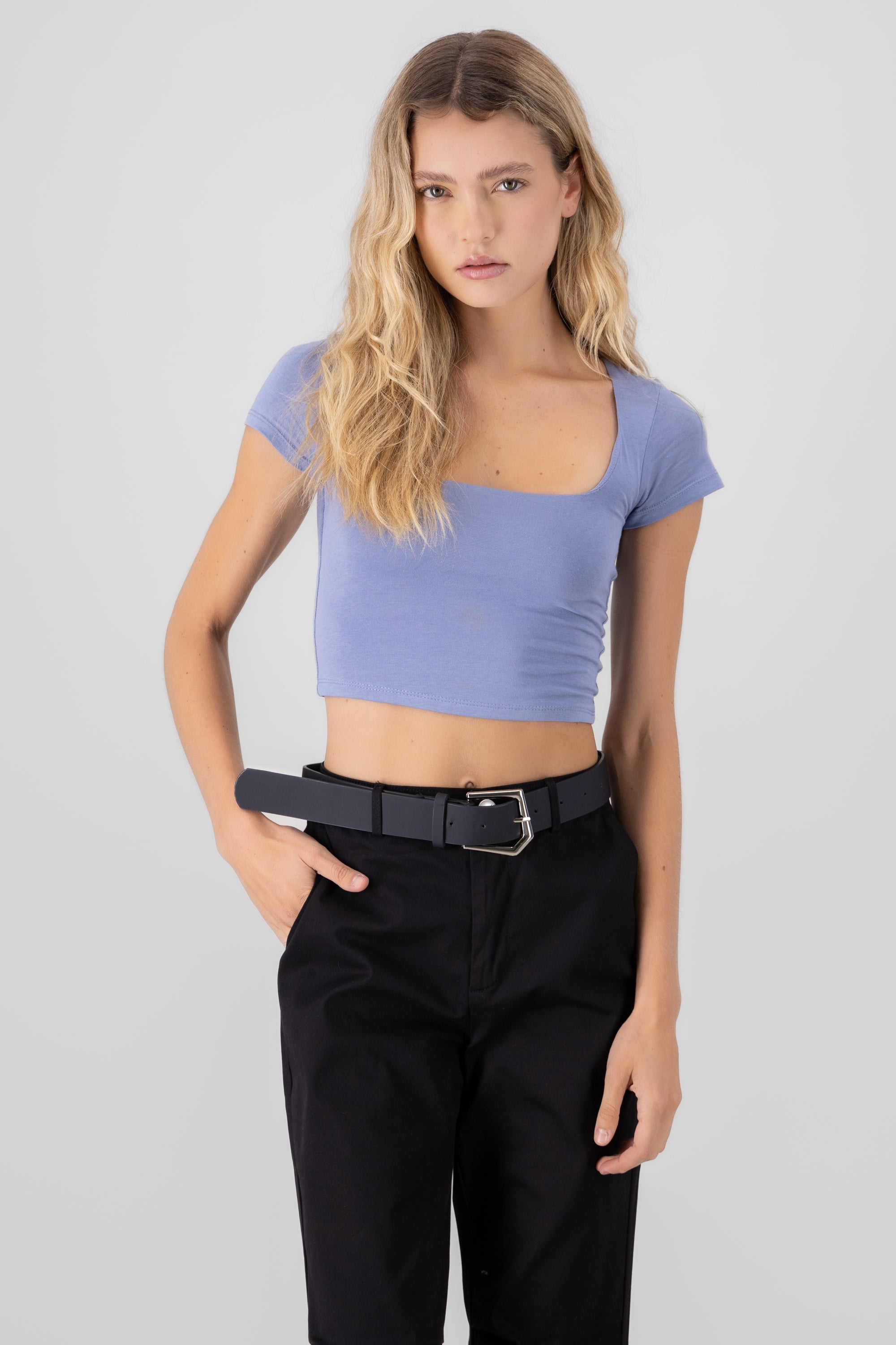 Solid Squere Neck Top BLUE