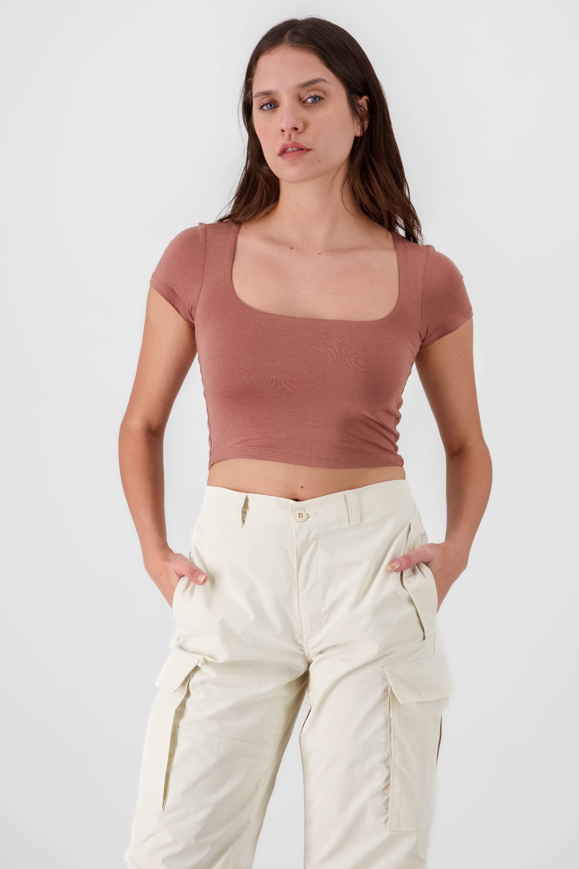 Solid Squere Neck Top BROWN