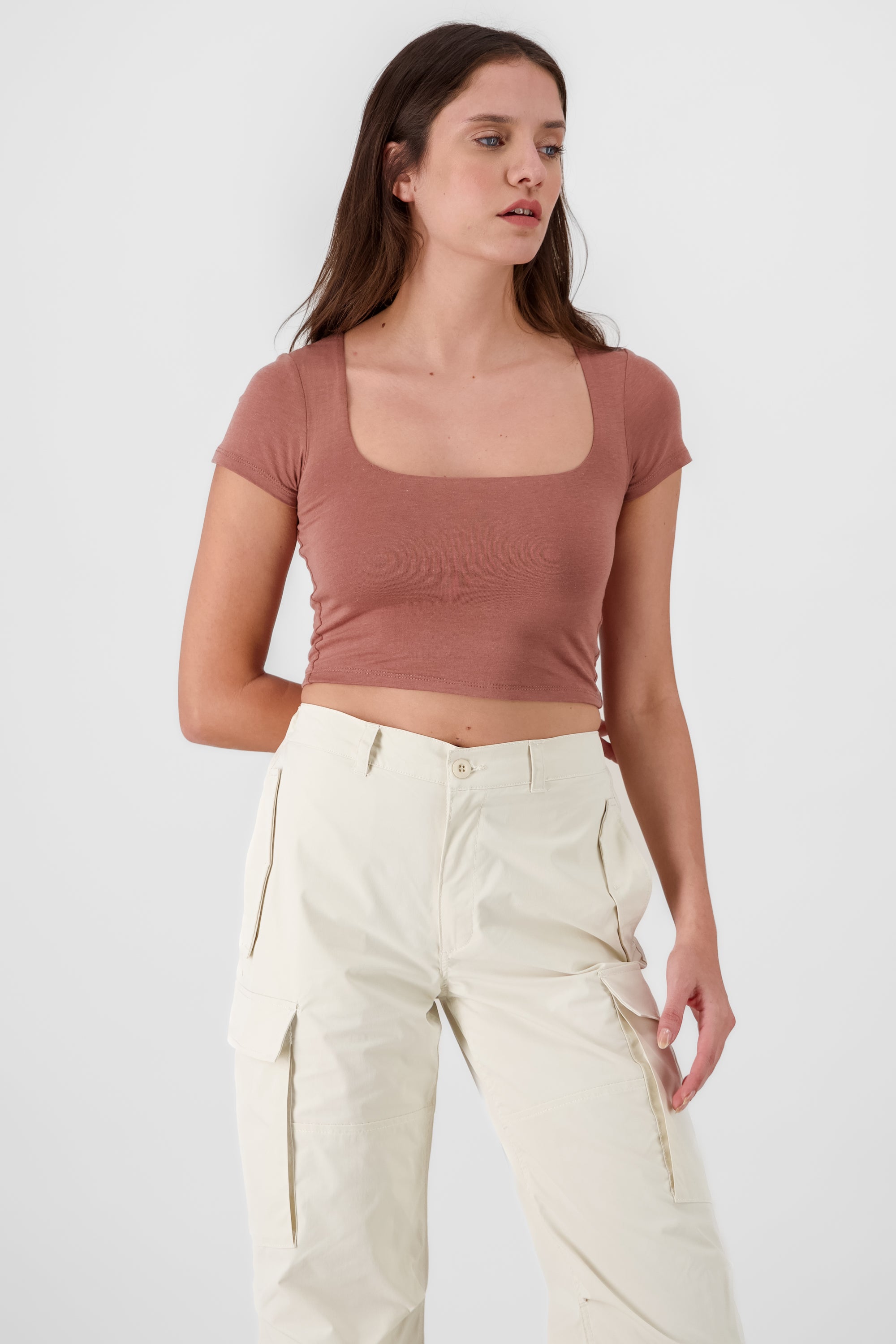 Solid Squere Neck Top BROWN