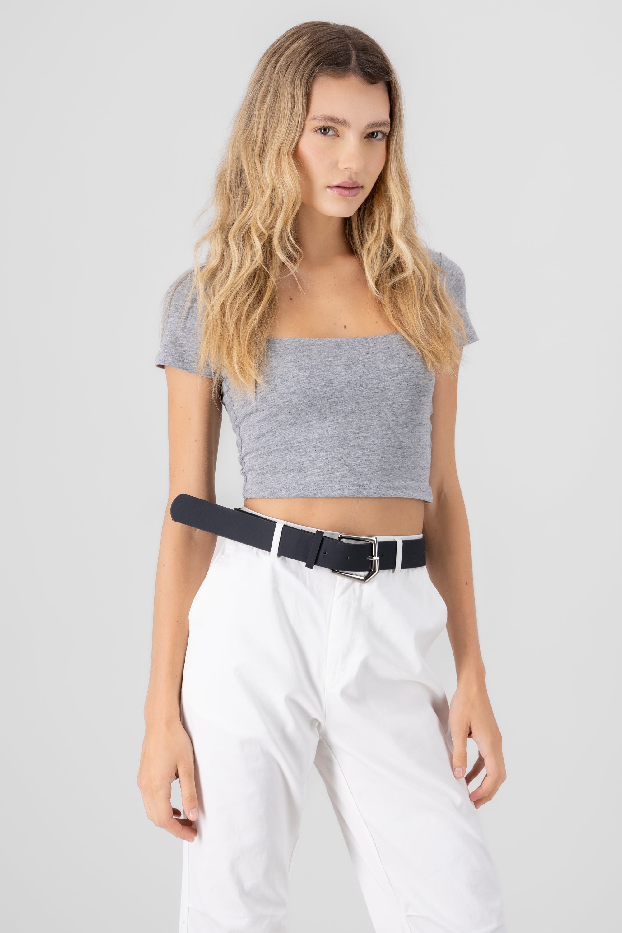 Solid Squere Neck Top GRAY