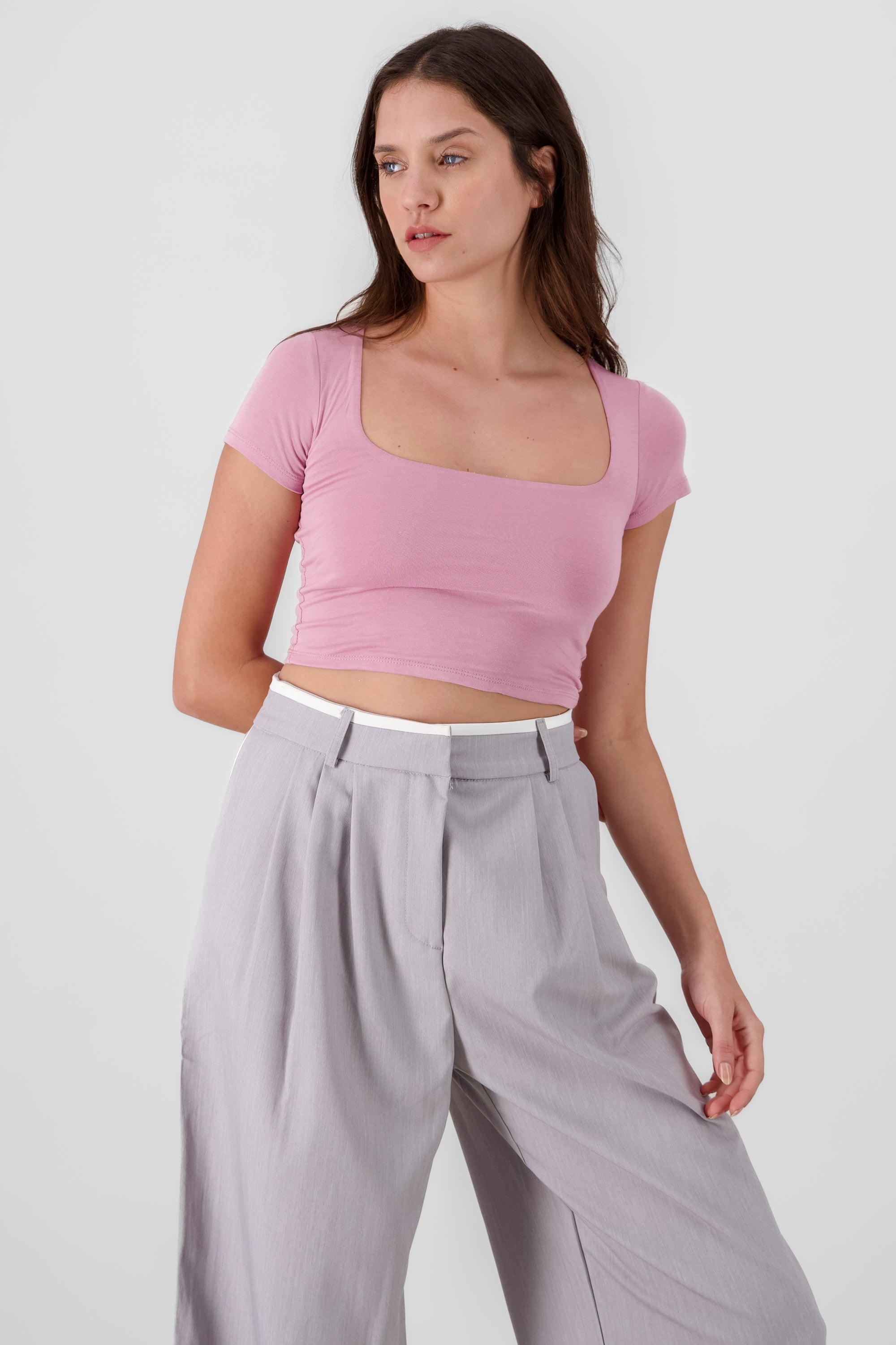 Solid Squere Neck Top MAUVE