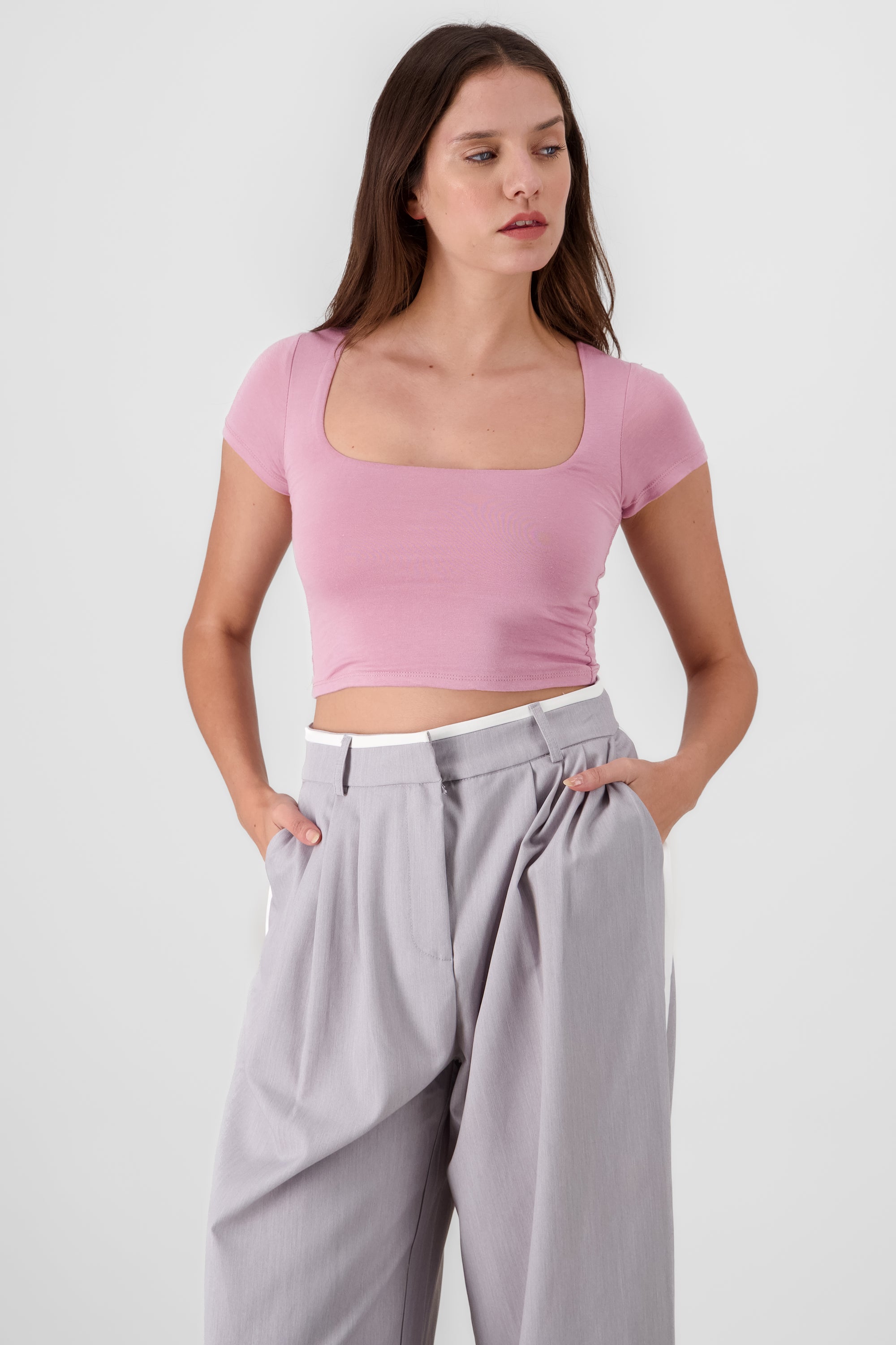 Solid Squere Neck Top MAUVE