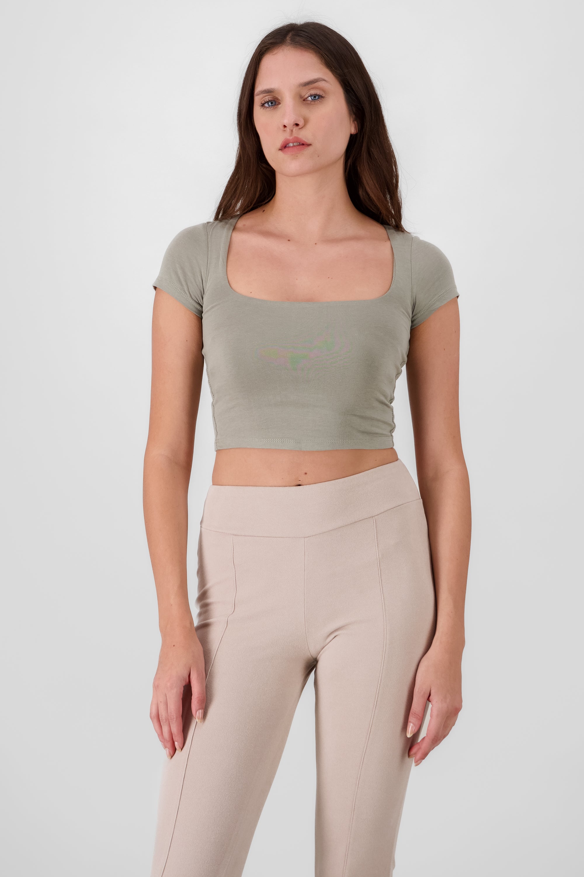 Solid Squere Neck Top OLIVE