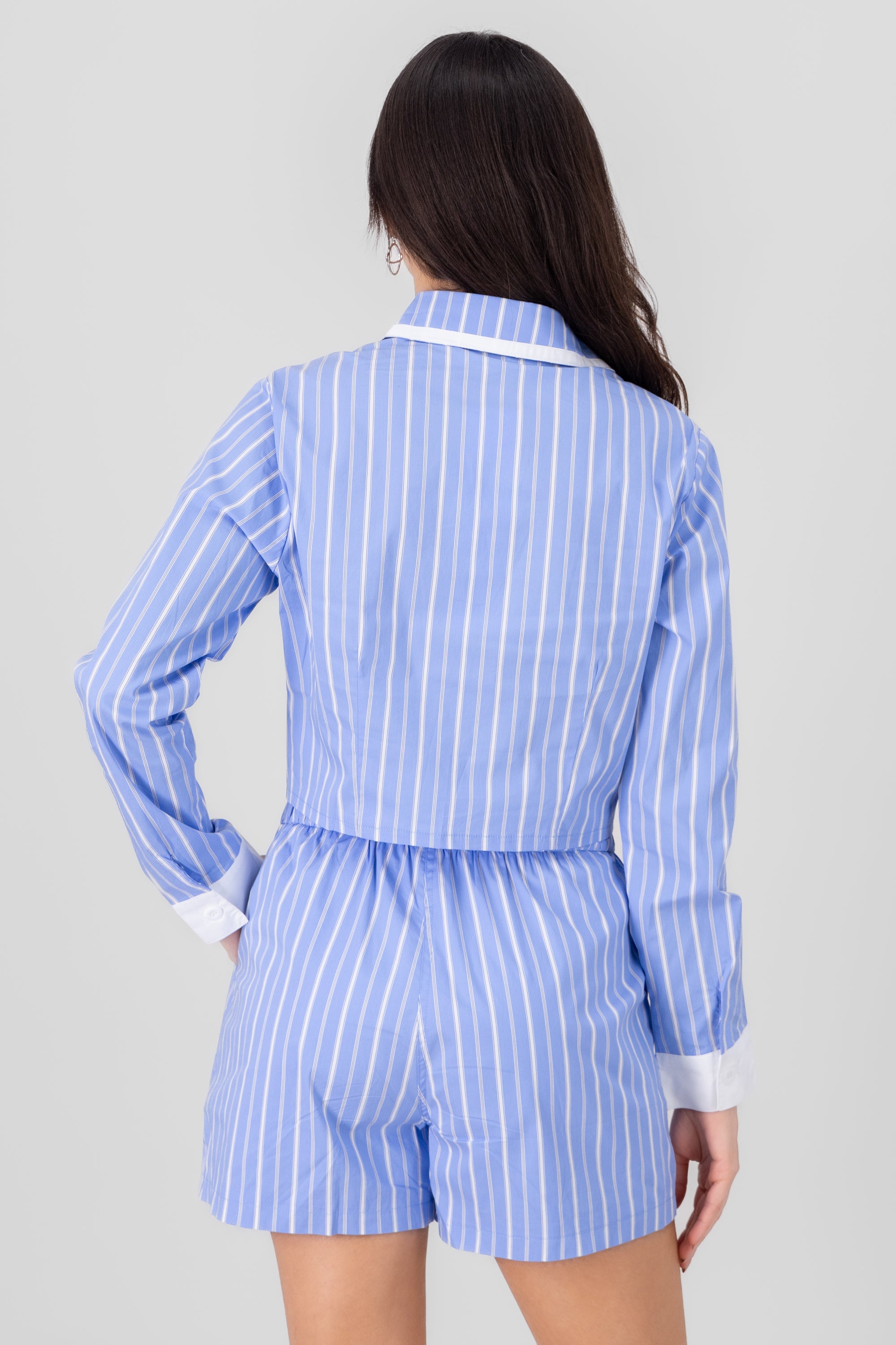 Contrast Detail Striped Shirt BLUE COMBO