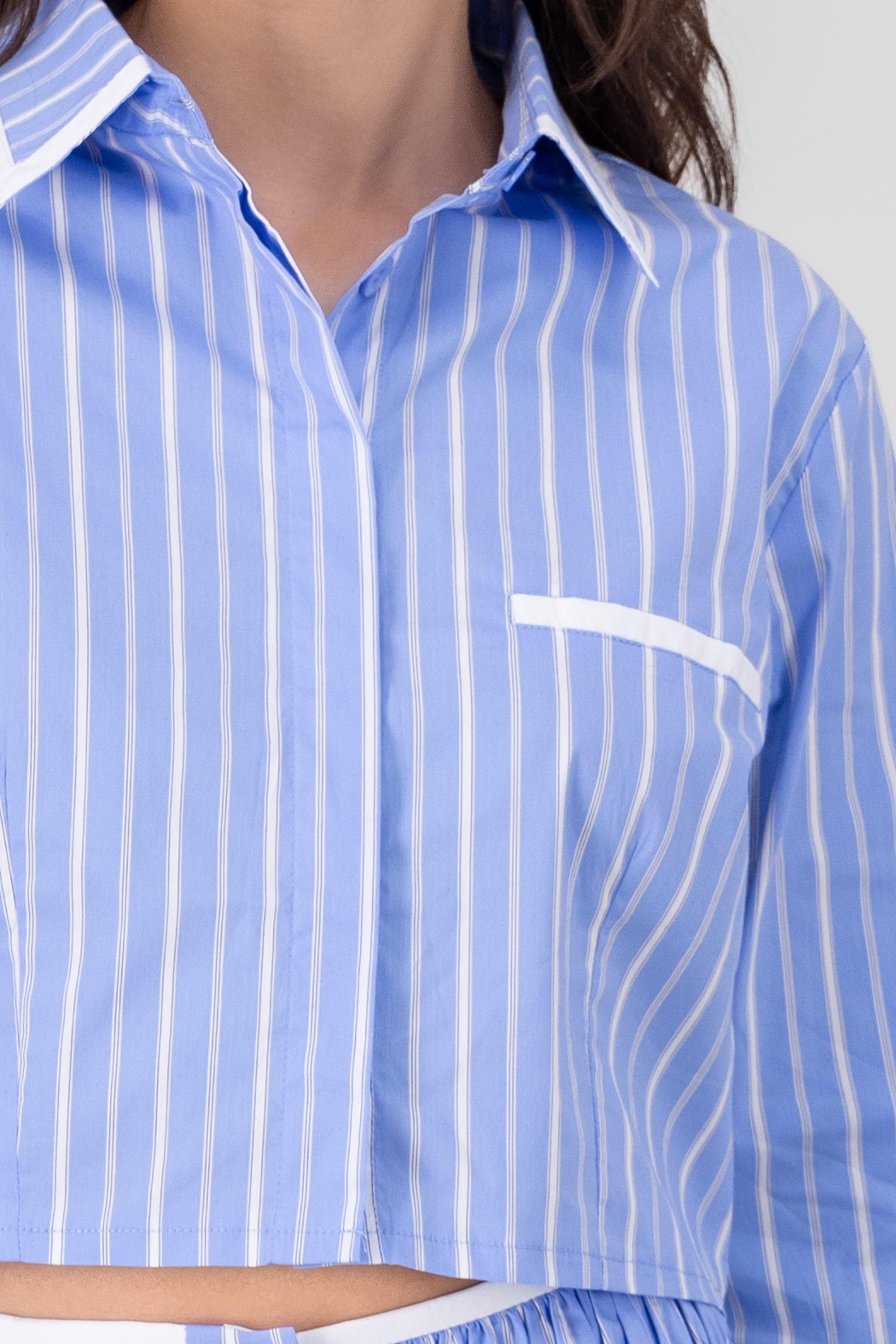 Contrast Detail Striped Shirt BLUE COMBO