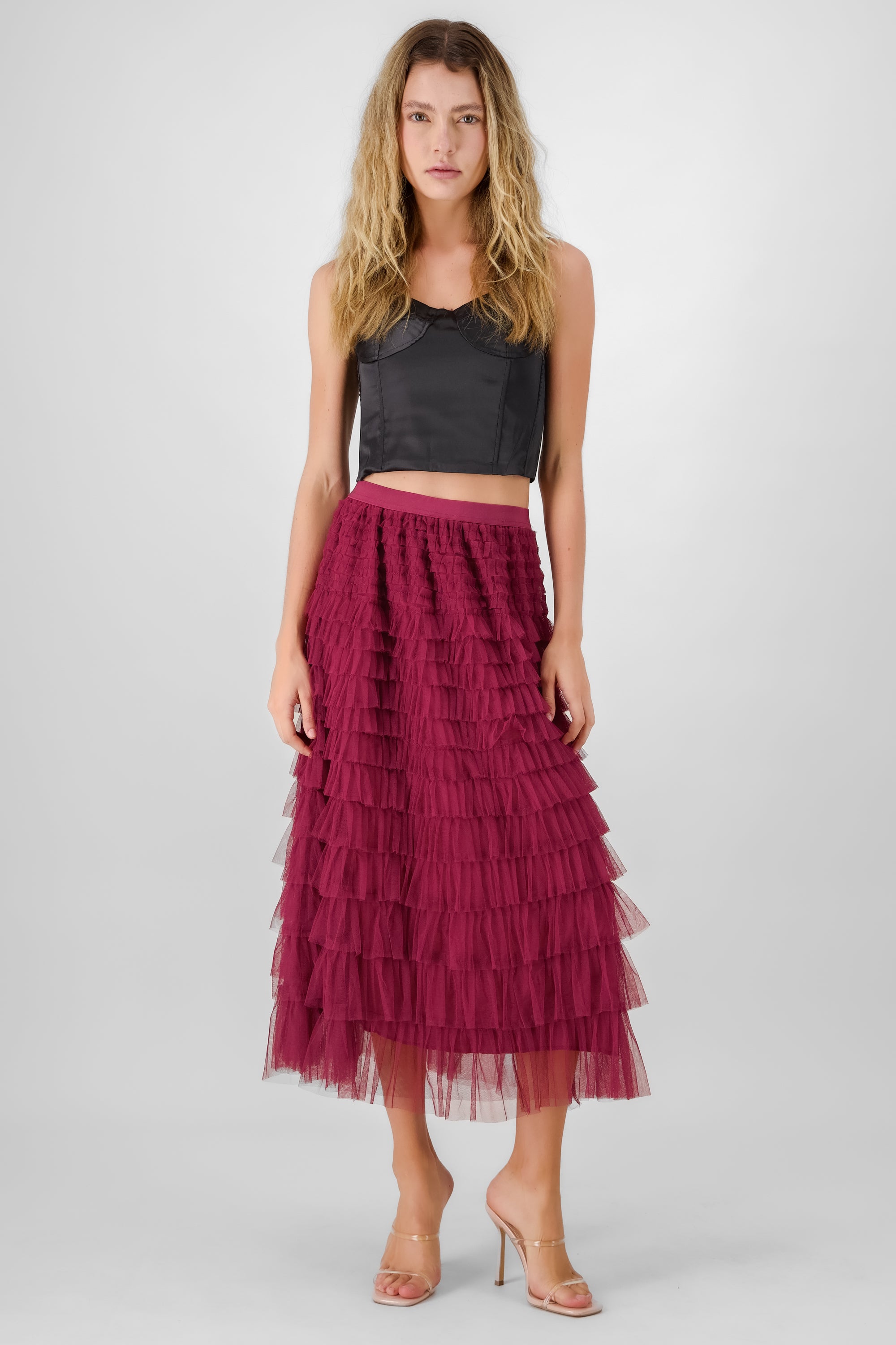 Ruffles Midi Skirt BURGUNDY