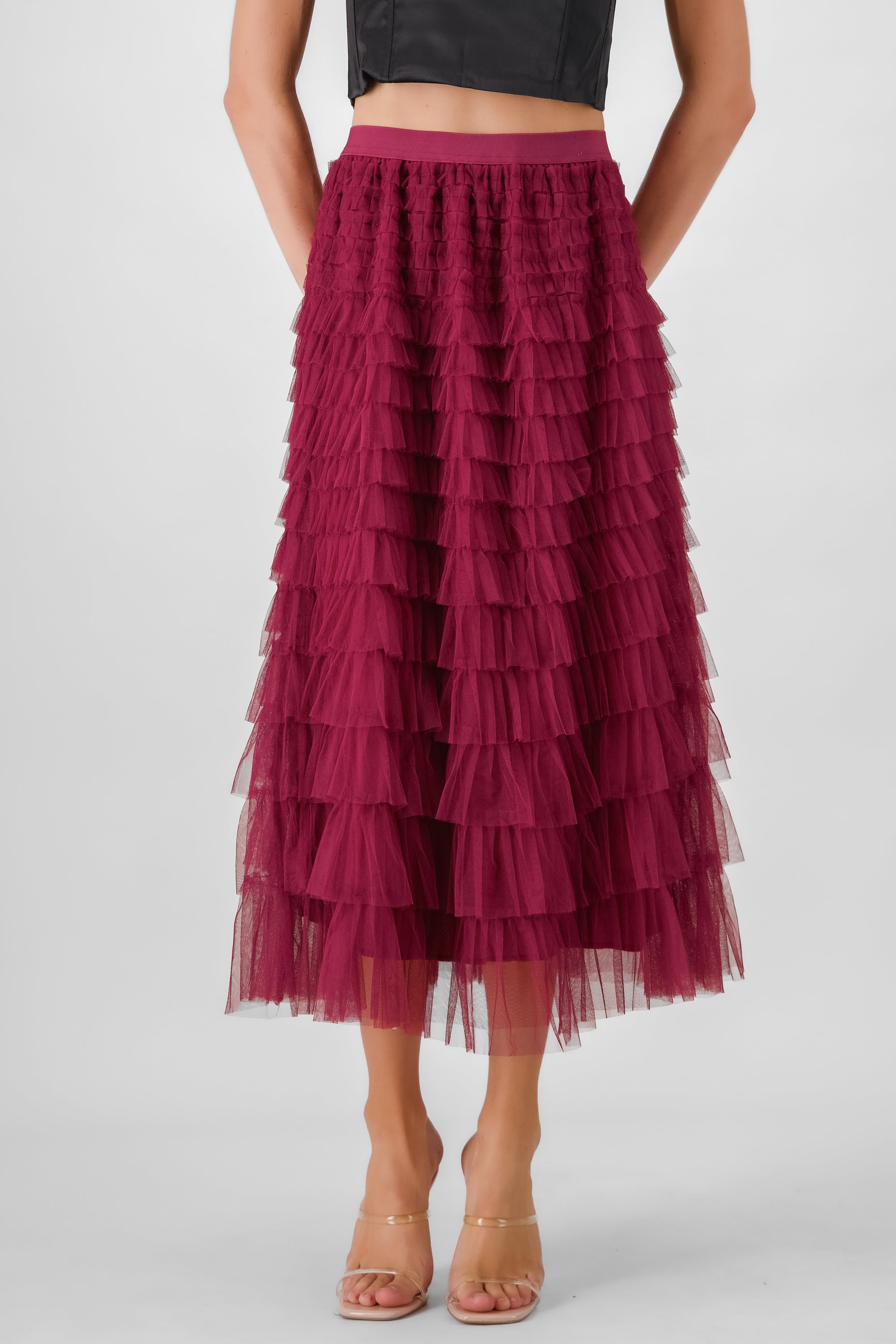 Ruffles Midi Skirt BURGUNDY