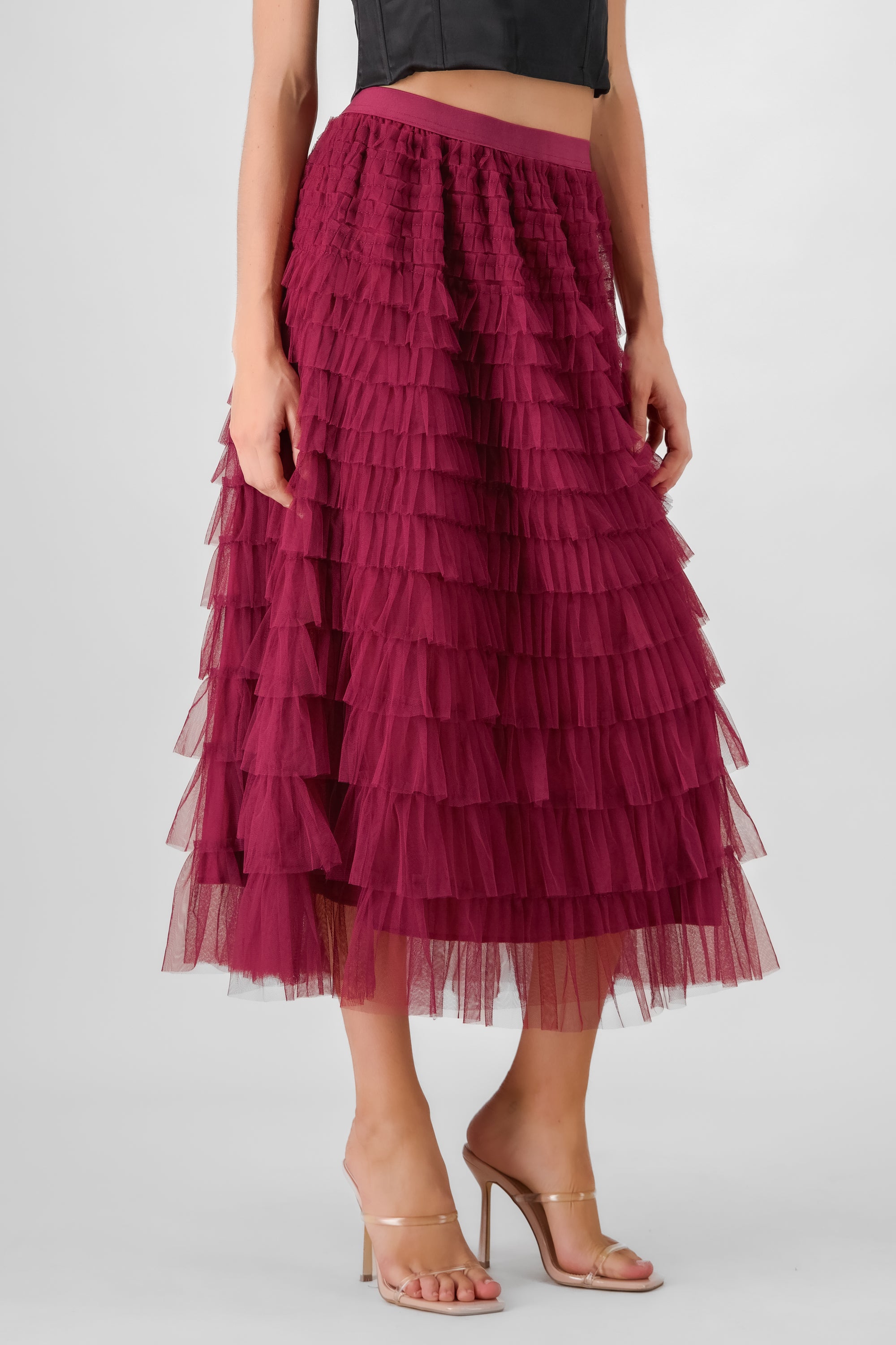 Ruffles Midi Skirt BURGUNDY