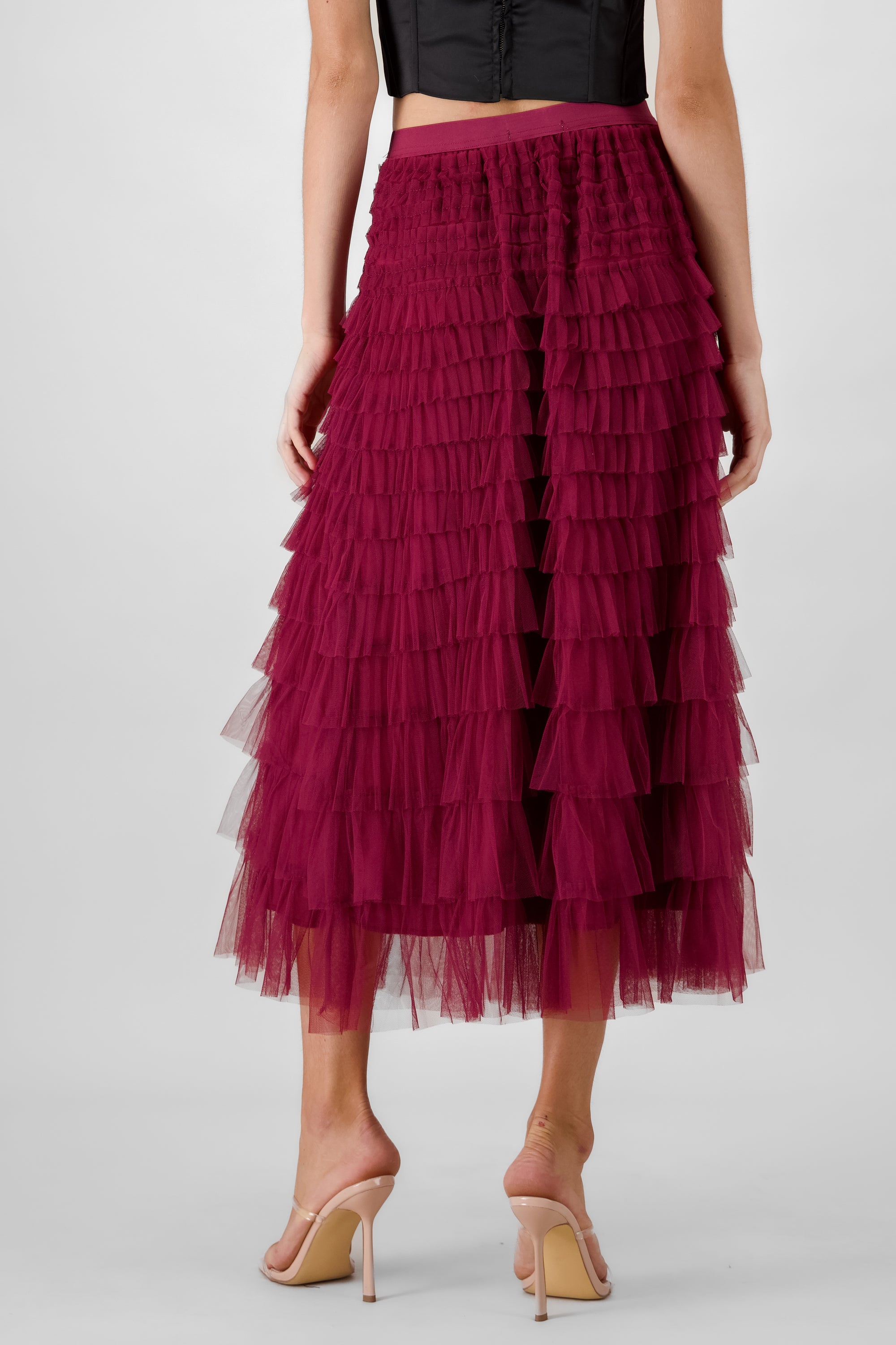 Ruffles Midi Skirt BURGUNDY