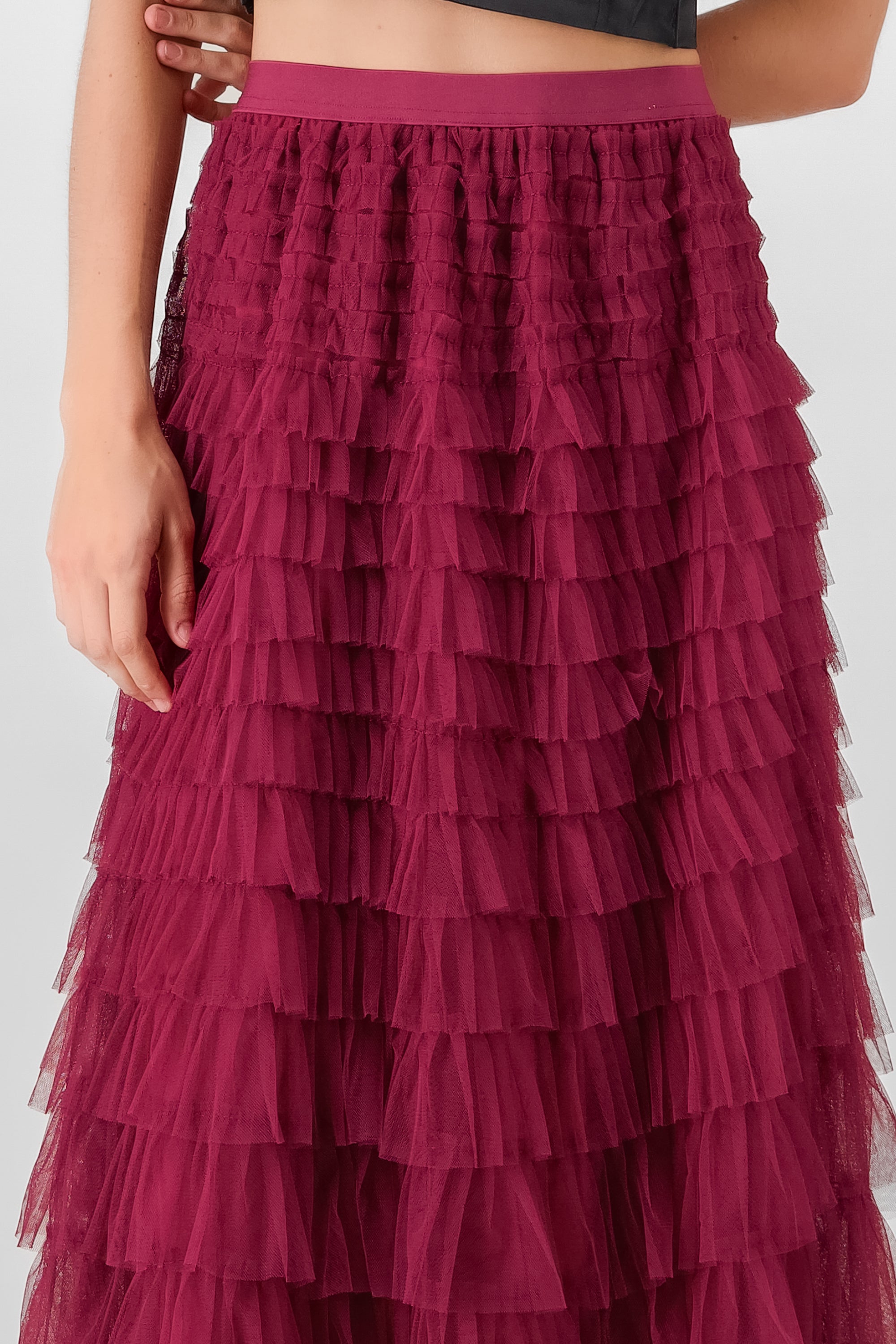 Ruffles Midi Skirt BURGUNDY