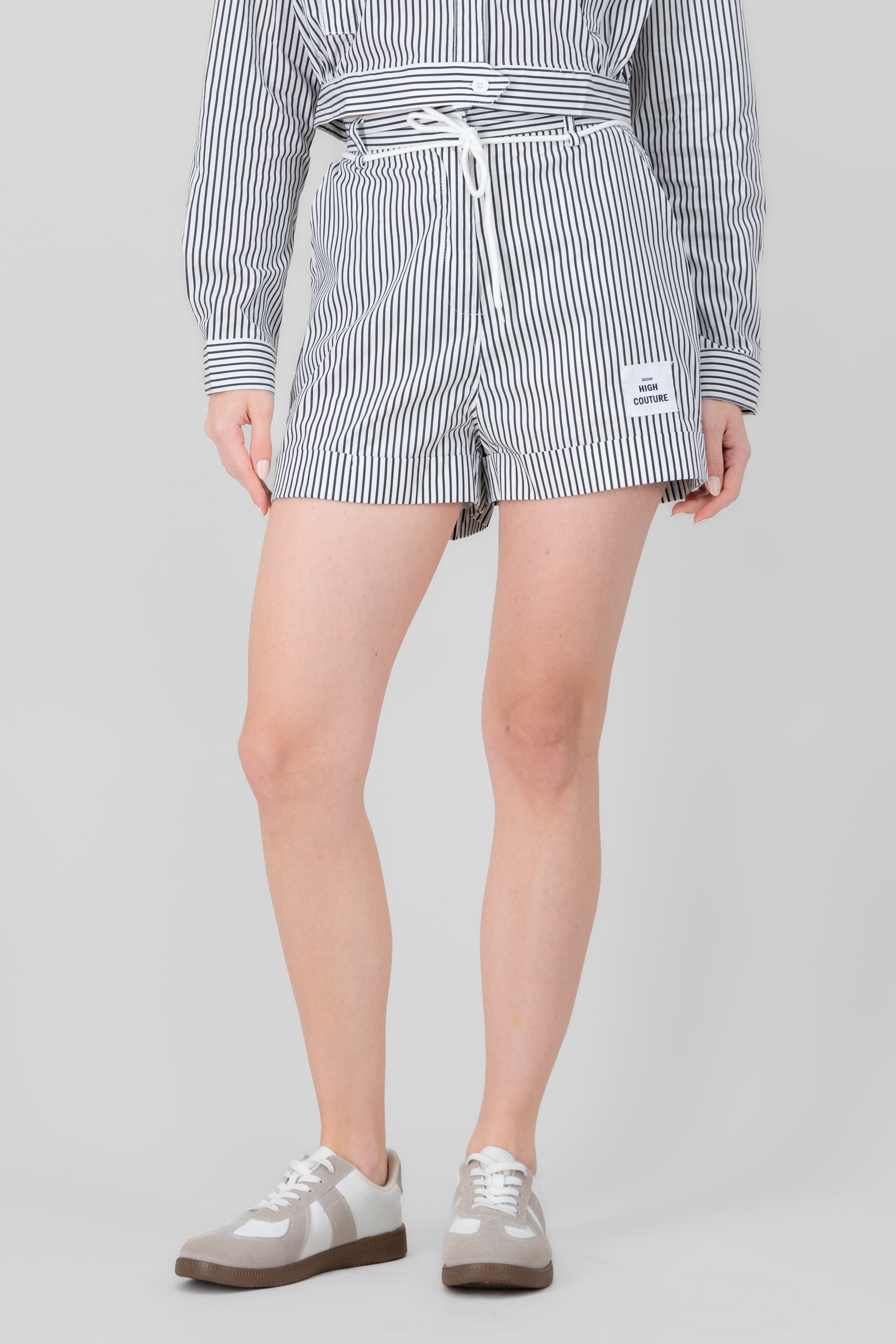 Striped Drawstring Detail Shorts BLACK COMBO