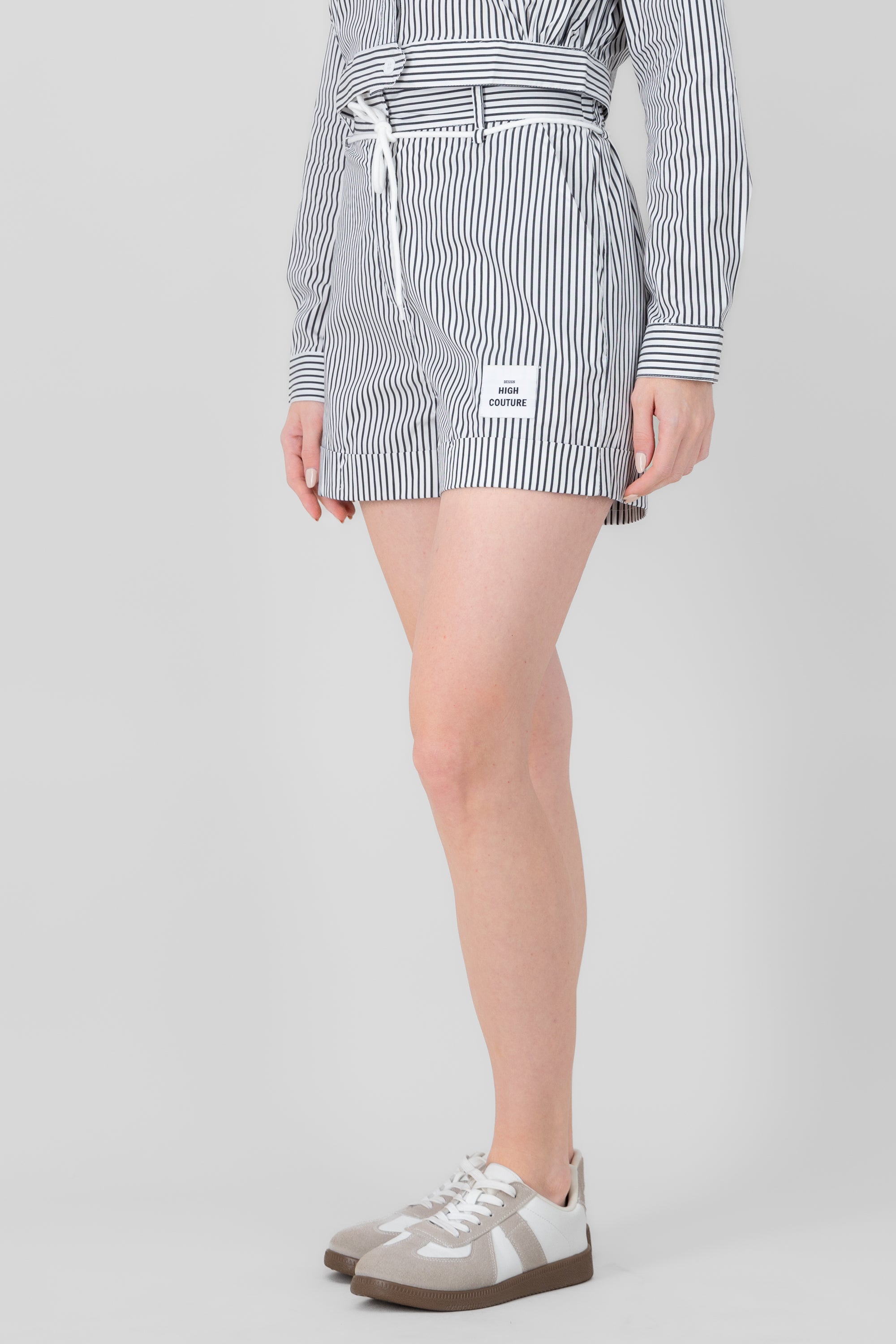 Striped Drawstring Detail Shorts BLACK COMBO