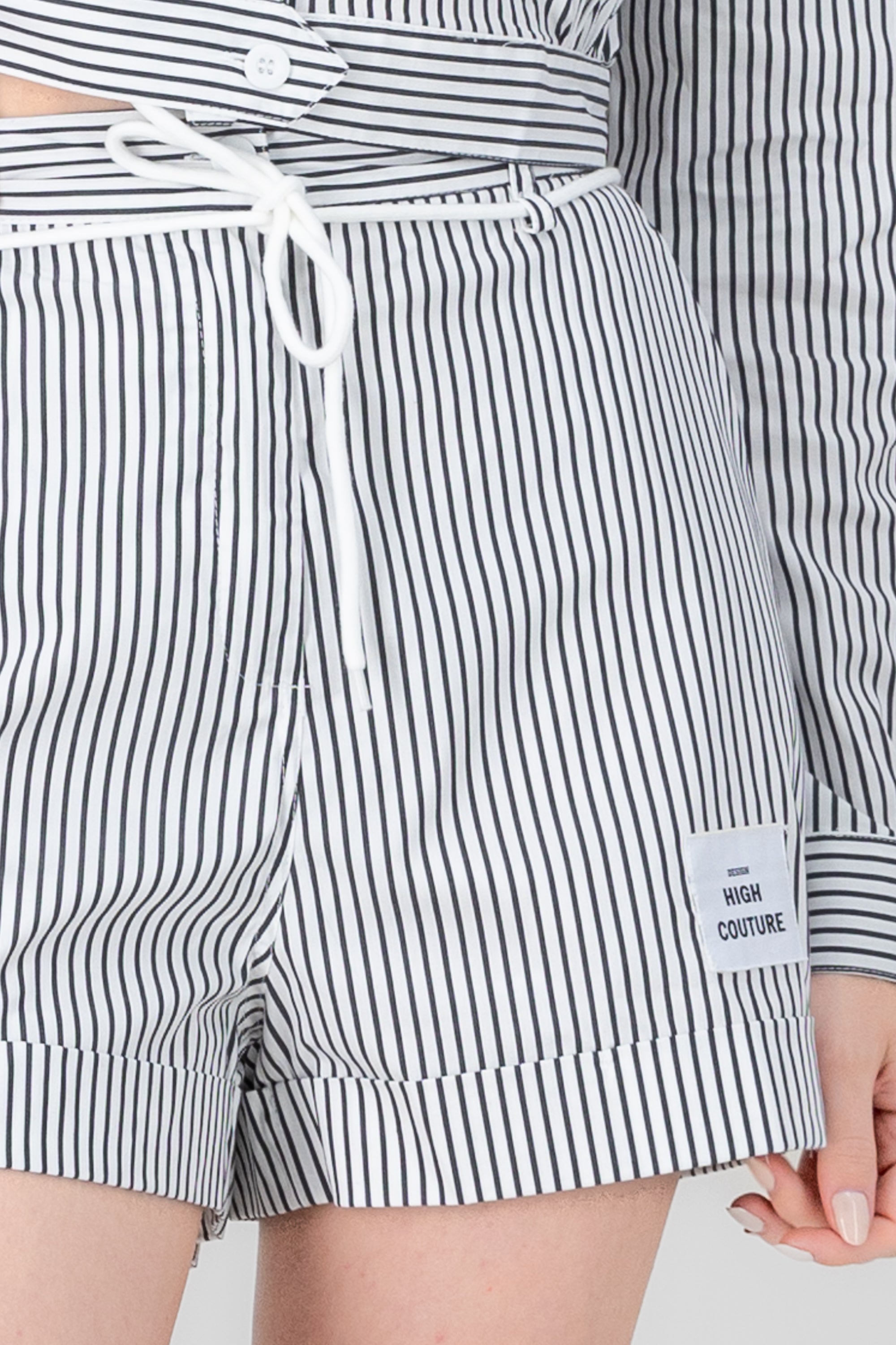 Striped Drawstring Detail Shorts BLACK COMBO