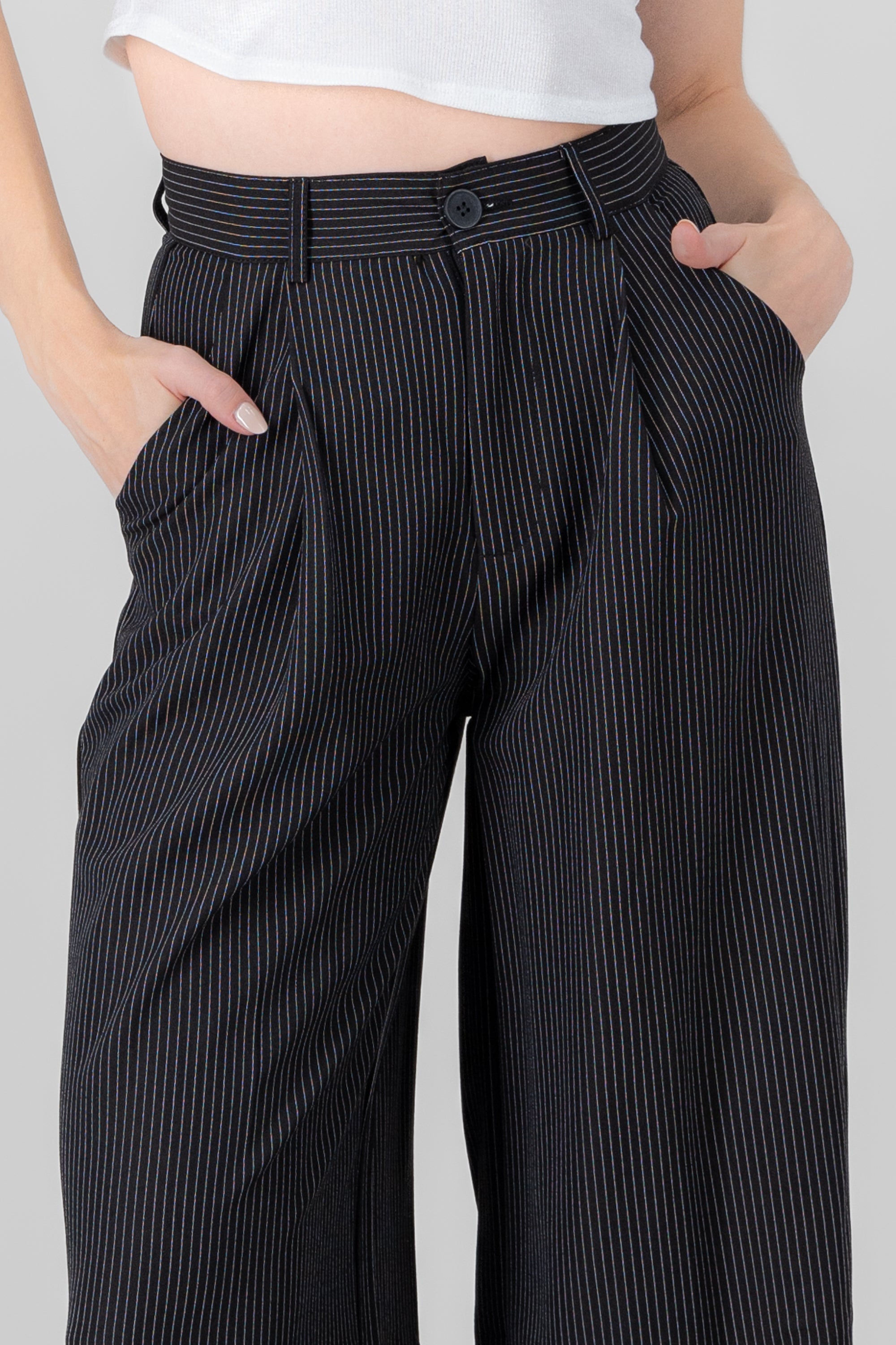 Striped Detail Tailored Pants BLACK COMBO