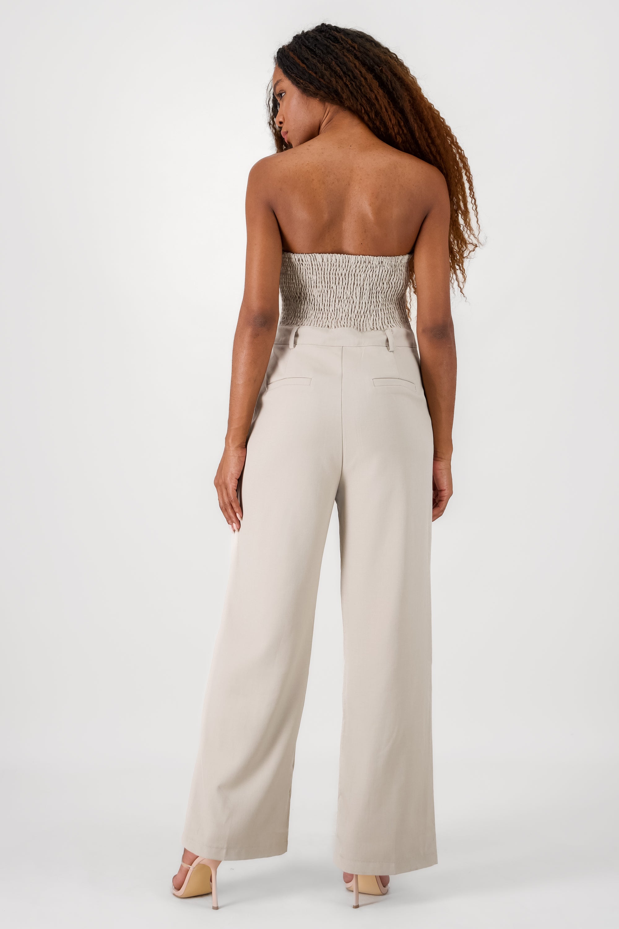 Solid Strapless Jumpsuit BEIGE